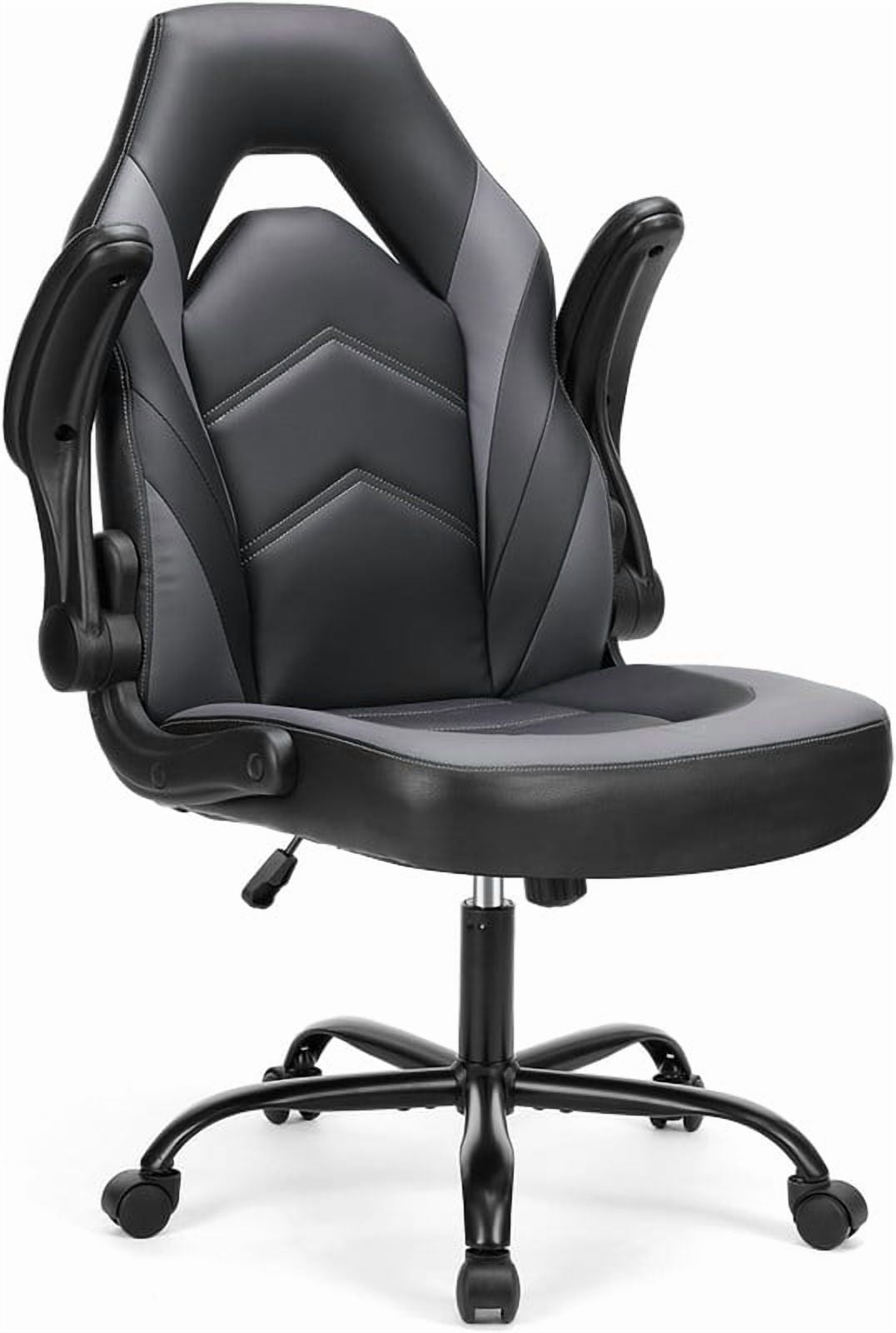 Beddle Gaming Office Chair, Ergonomic PU Leather High Back Swivel Computer Desk Chair with Flip-up Arms, Lumbar Support, Black Gray
