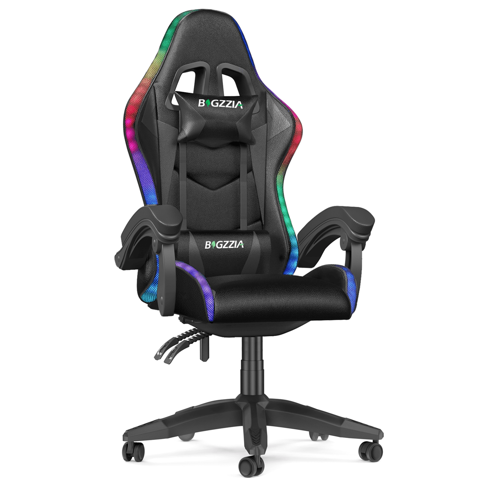 Bigzzia Gaming Chair with LED Lights, Adjustable Headrest & Lumbar Support, Height Adjustable, Green