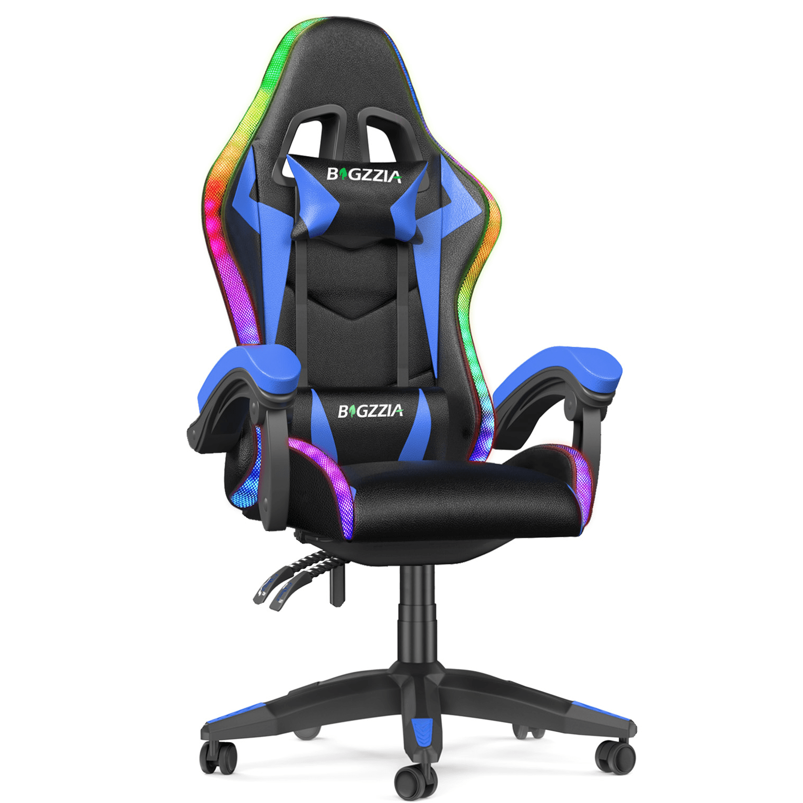 Bigzzia Gaming Chair with LED Lights, Adjustable Headrest & Lumbar Support, Height Adjustable, Green