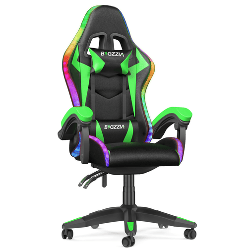 Bigzzia Gaming Chair with LED Lights, Adjustable Headrest & Lumbar Support, Height Adjustable, Green