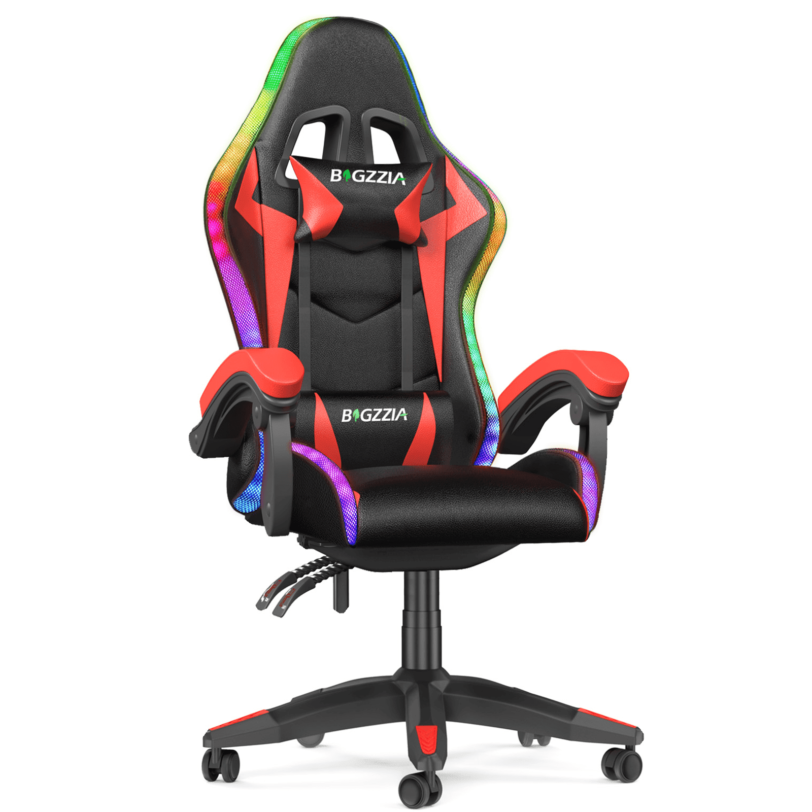 Bigzzia Gaming Chair with LED Lights, Adjustable Headrest & Lumbar Support, Height Adjustable, Green