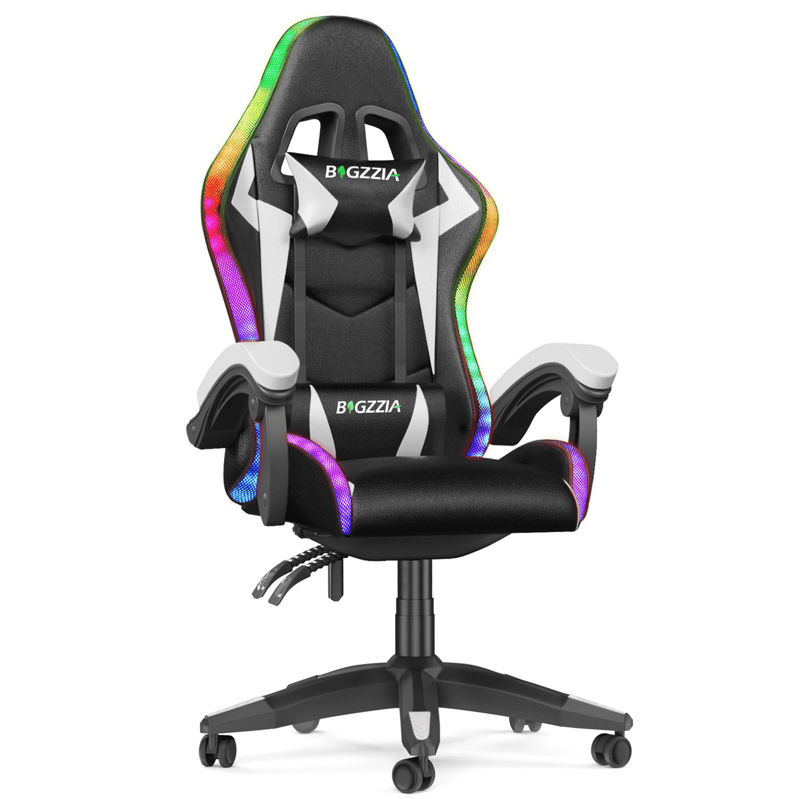 Bigzzia Gaming Chair with LED Lights, Adjustable Headrest & Lumbar Support, Height Adjustable, Green
