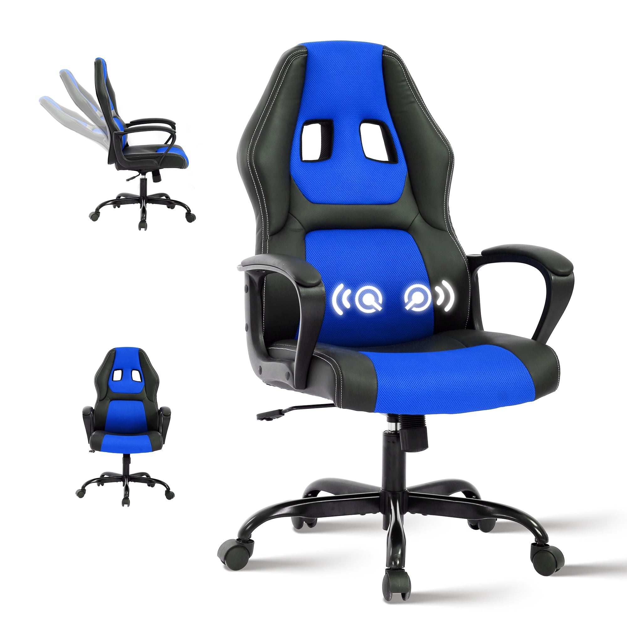 CL.HPAHKL Racing Gaming Chair, Racing Gaming Desk Chair Height Adjustable Gamer Chair with Lumbar Support Headrest Armrest PU Leather Ergonomic Gaming Chair with Massager, Swivel Wheels, Red