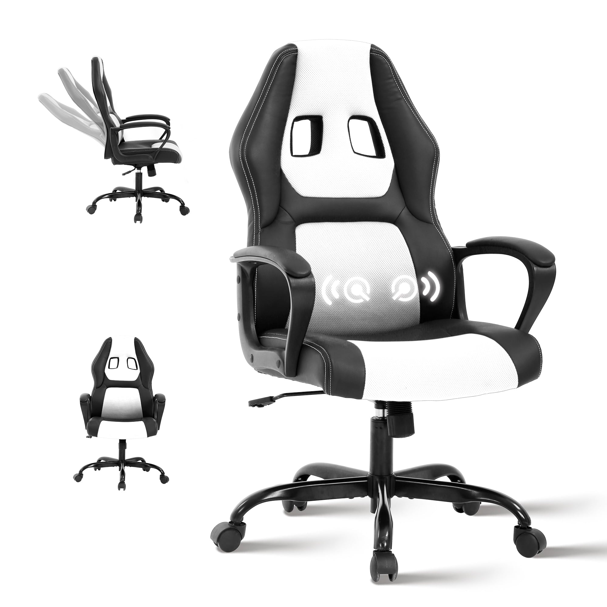 CL.HPAHKL Racing Gaming Chair, Racing Gaming Desk Chair Height Adjustable Gamer Chair with Lumbar Support Headrest Armrest PU Leather Ergonomic Gaming Chair with Massager, Swivel Wheels, Red