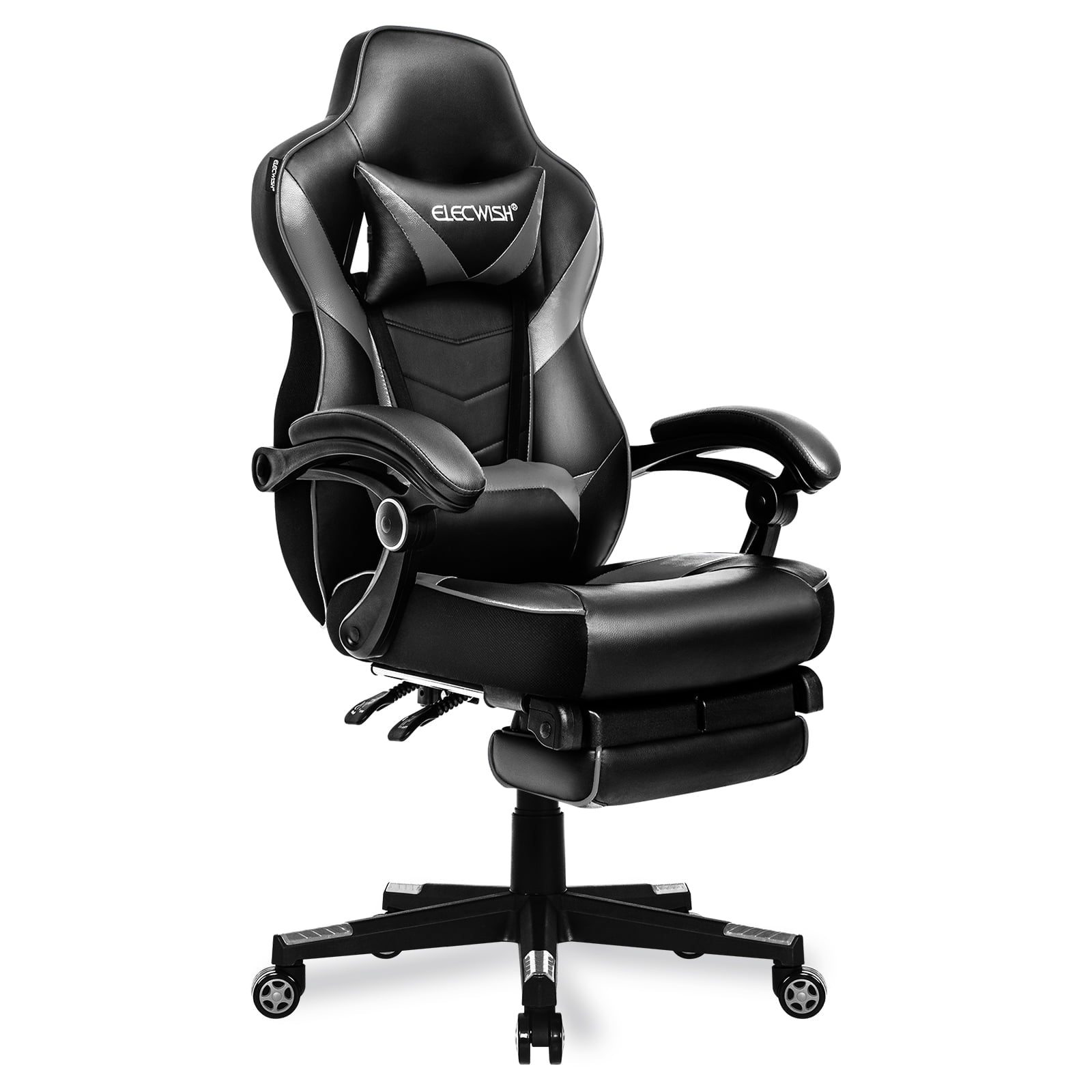 FULLWATT Racing Video Gaming Chair High Back Large Size Ergonomic Adjustable Swivel Reclining Executive Computer Chair with Headrest and Lumbar Support PU Leather Executive Office Chair White