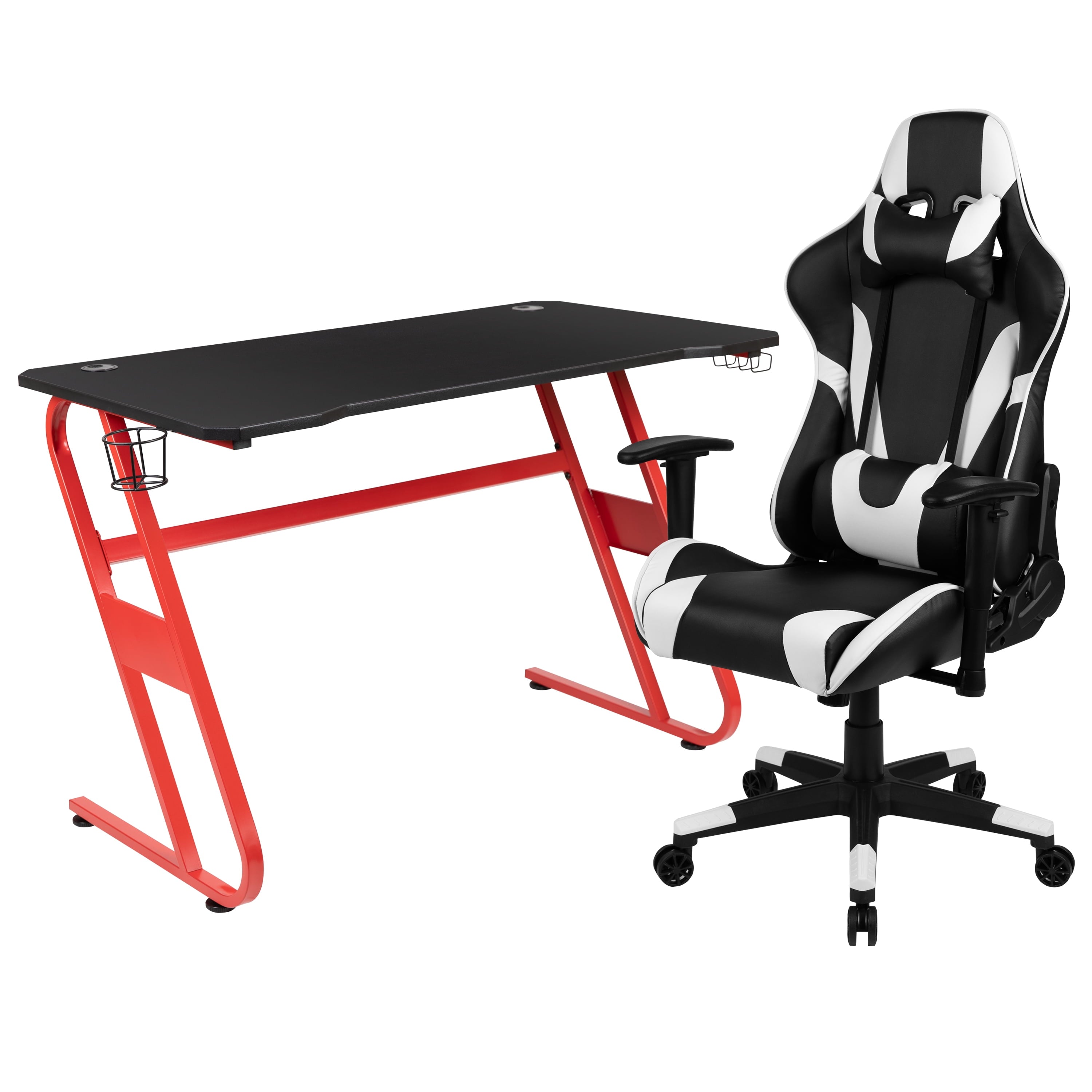 Flash Furniture Optis Red Gaming Desk and Red/Black Reclining Gaming Chair Set with Cup Holder and Headphone Hook