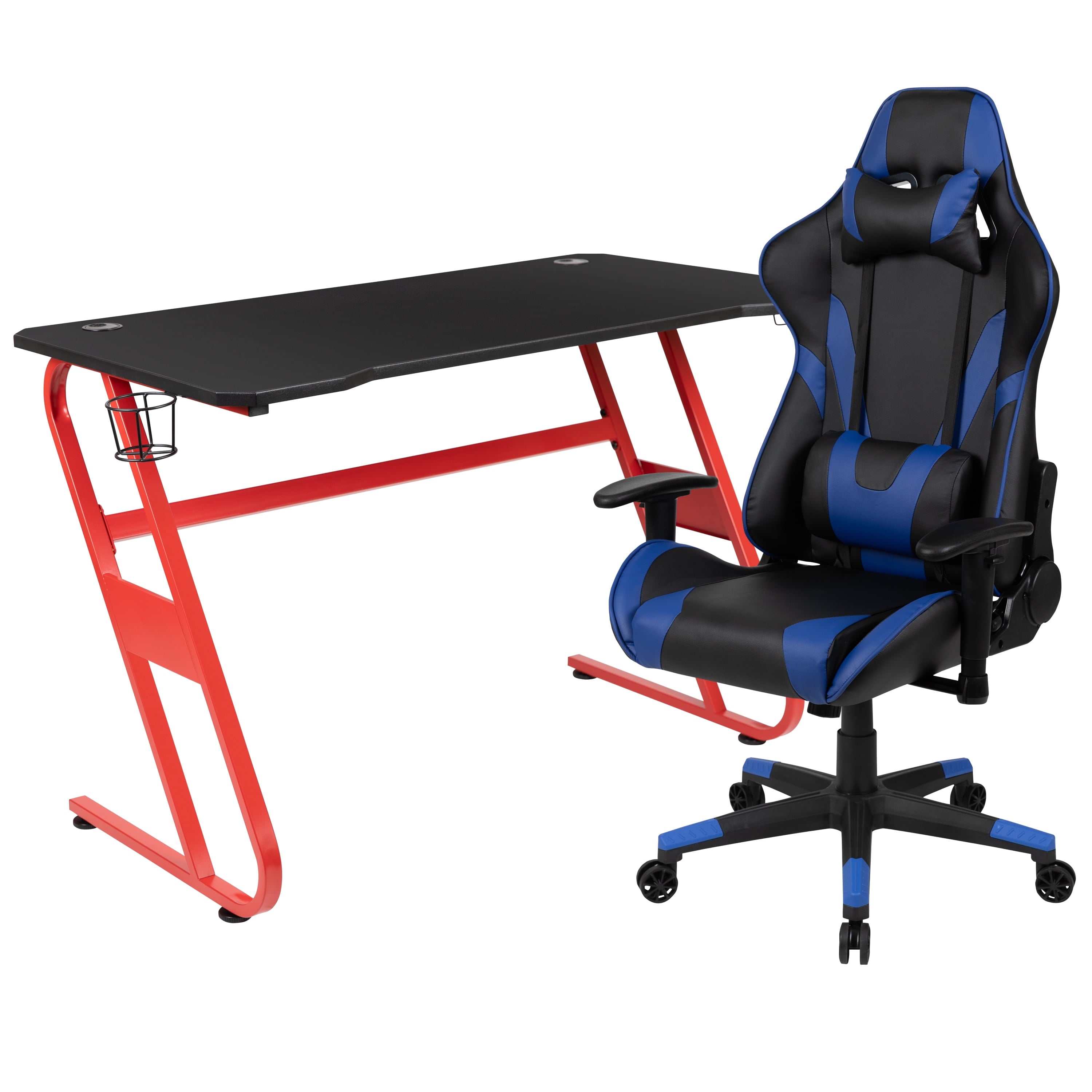 Flash Furniture Optis Red Gaming Desk and Red/Black Reclining Gaming Chair Set with Cup Holder and Headphone Hook