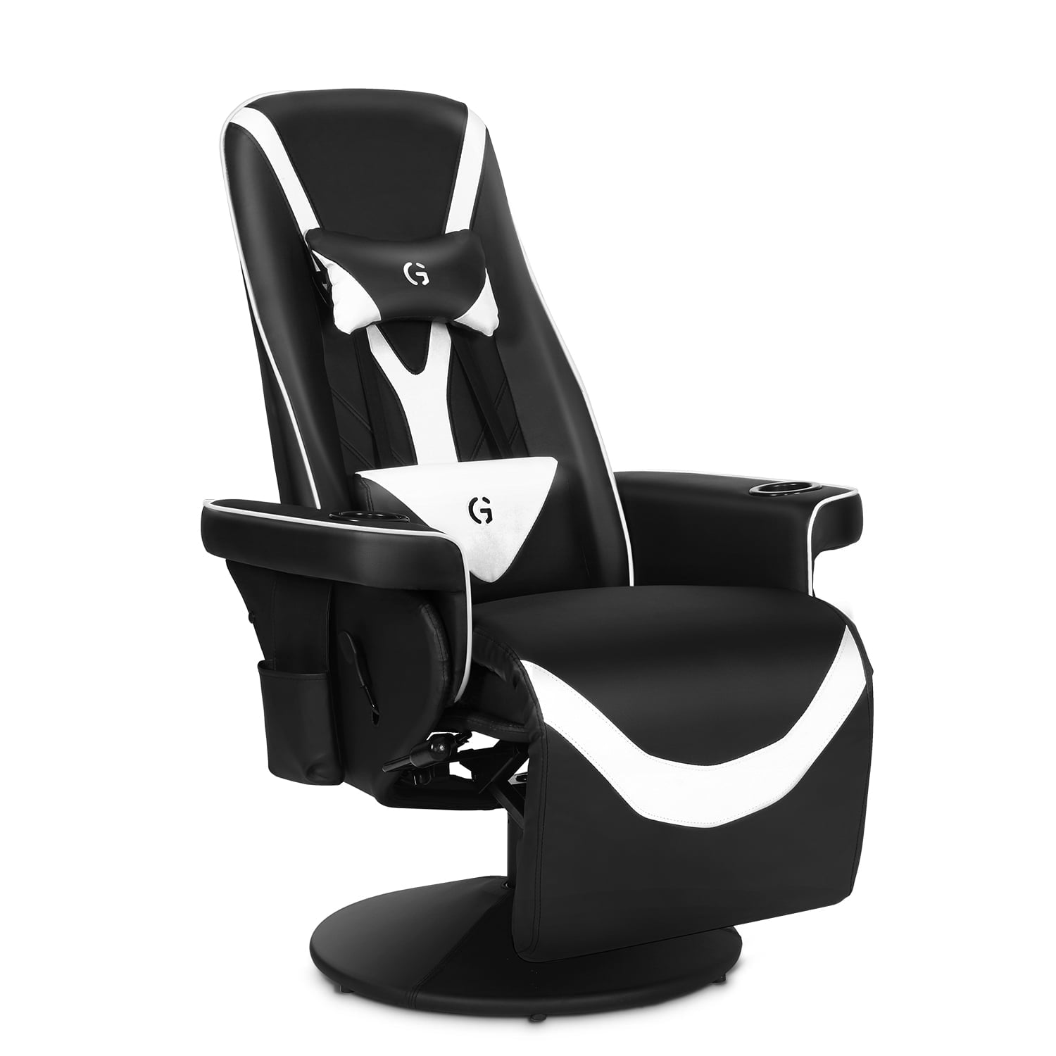 G-ROCKER Queen Throne Video Gaming Chair Ergonomic Recliner Racing Chair, High Back Swivel Chair with Footrest and Adjustable Backrest, Lumbar Support, Headrest and Cupholders, Black White
