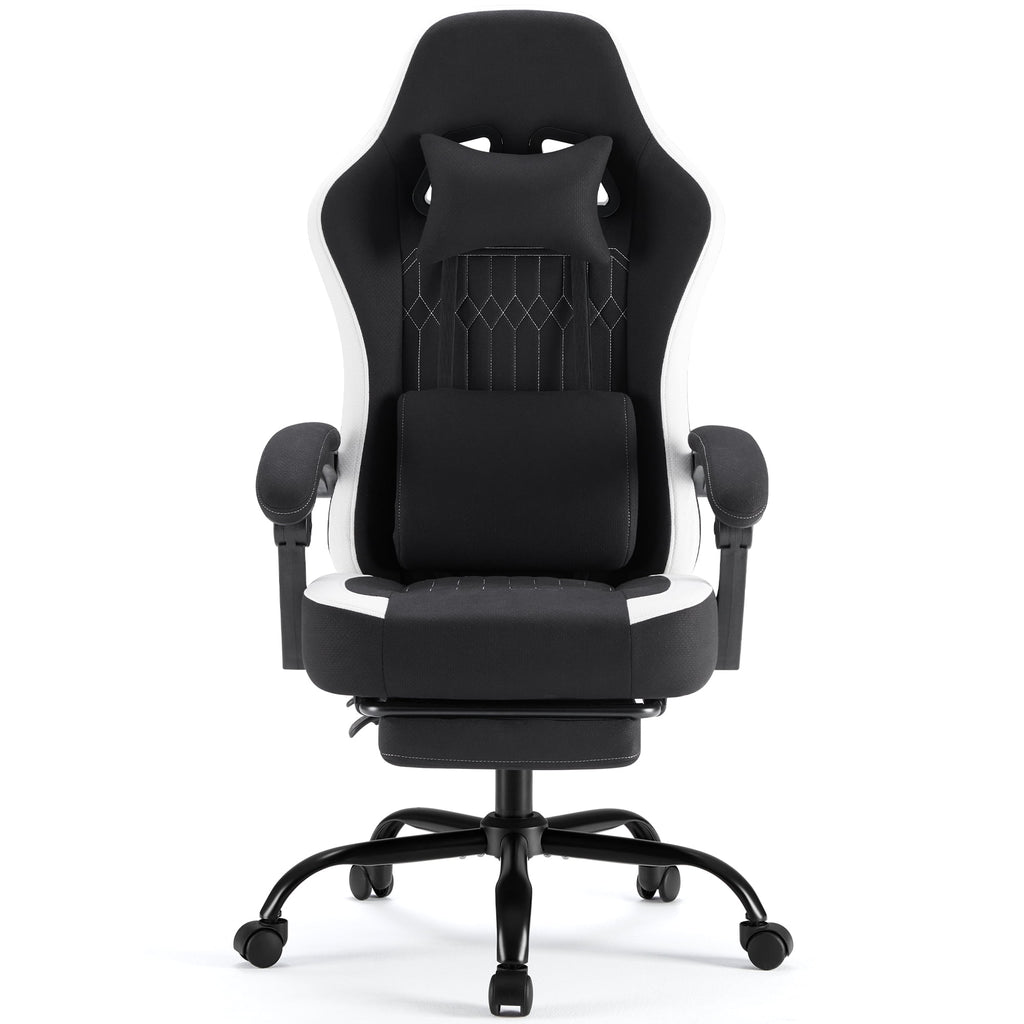 GIANNA Gaming Chair with Footrest, Ergonomic High Back Computer Desk Chair with Lumbar Support, Adjustable Height Swivel Task Chair with Headrest and Armrests, Black
