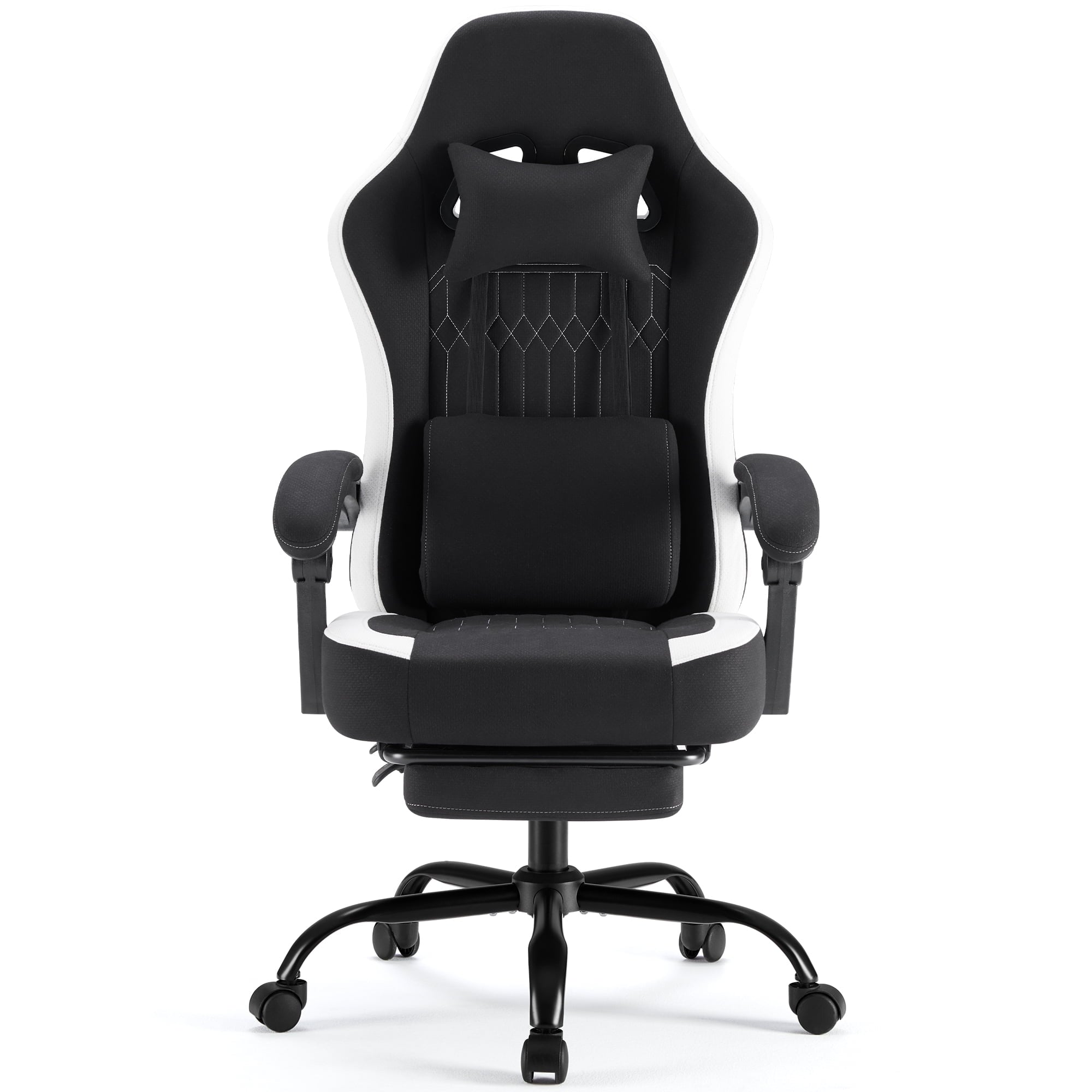 GIANNA Gaming Chair with Footrest, Ergonomic High Back Computer Desk Chair with Lumbar Support, Adjustable Height Swivel Task Chair with Headrest and Armrests, Black