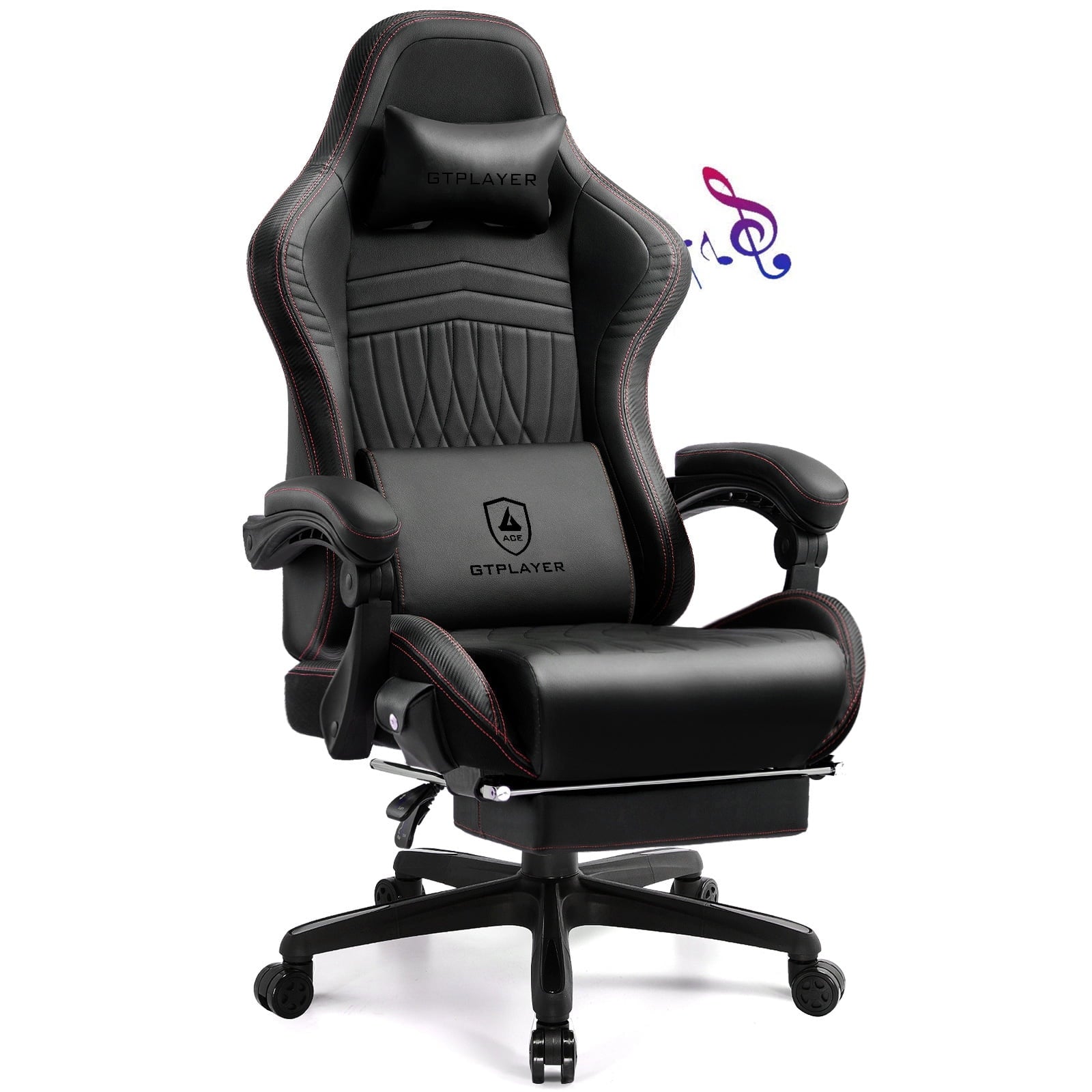 GTPLAYER PRO Gaming Chair with Footrest, Dual Bluetooth 5.1 Speakers PVC leather Recliner, Red