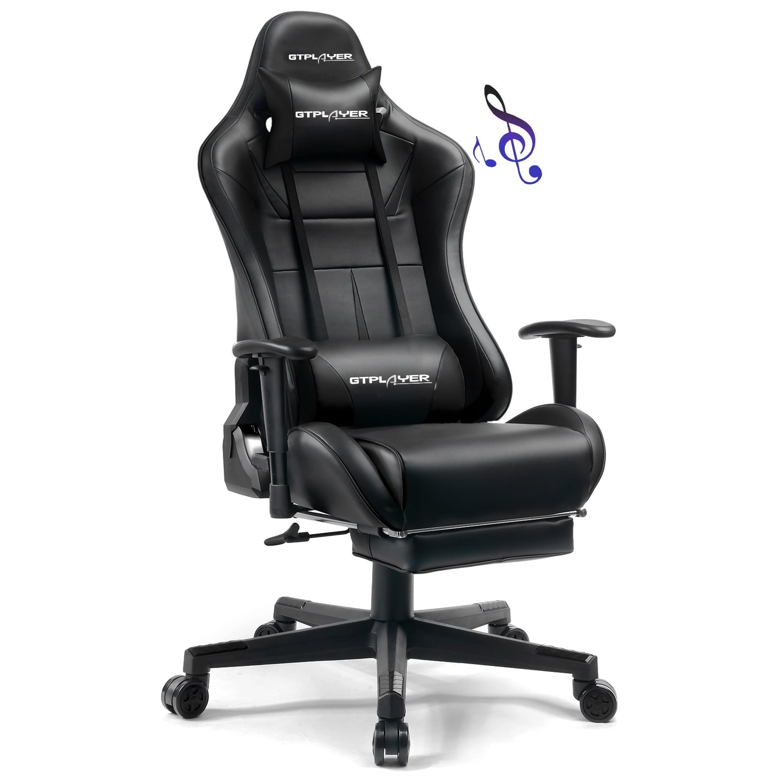 GTRACING Music Gaming Chair with Footrest Ergonomic Reclining PU Leather Office Chair, Black