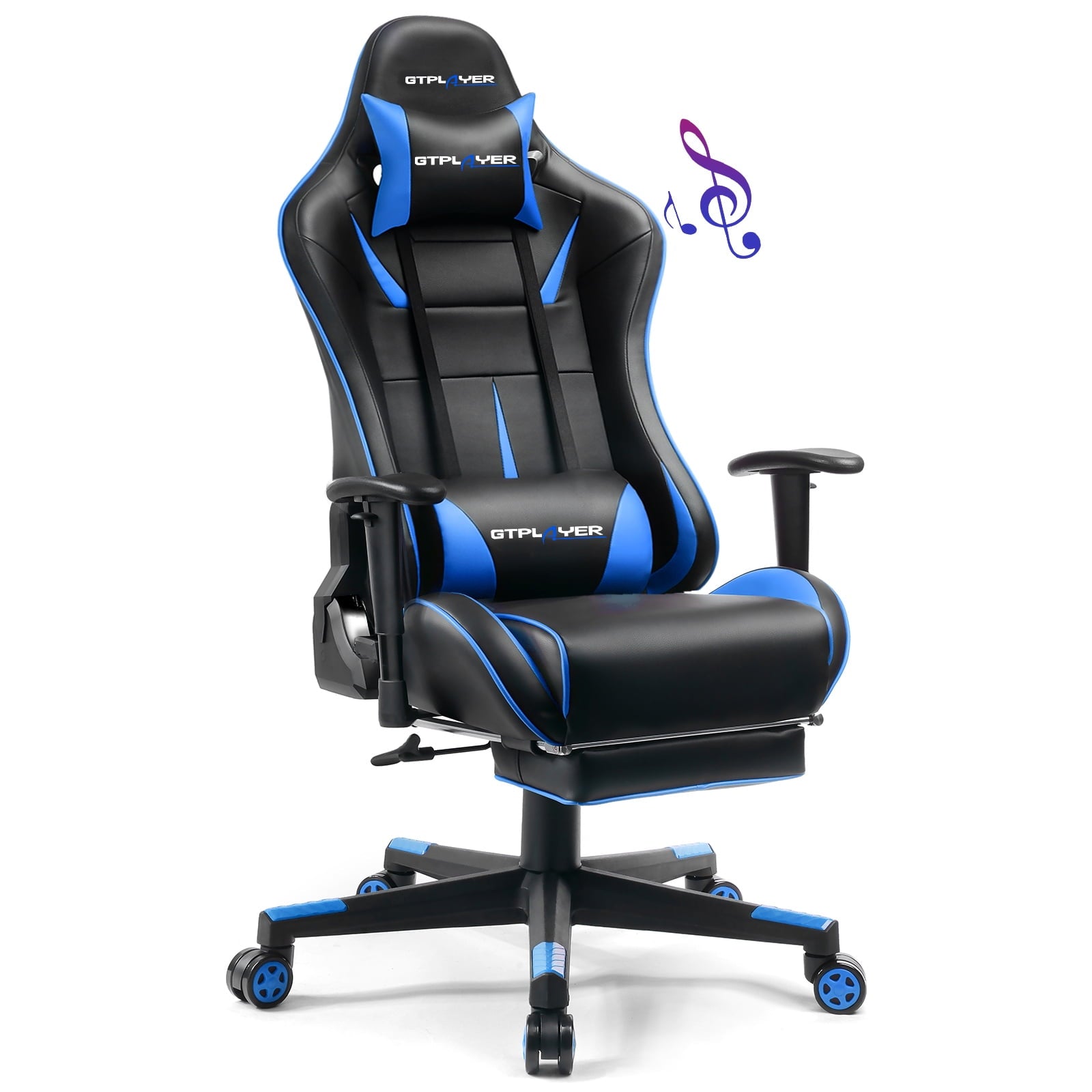 GTRACING Music Gaming Chair with Footrest Ergonomic Reclining PU Leather Office Chair, Black