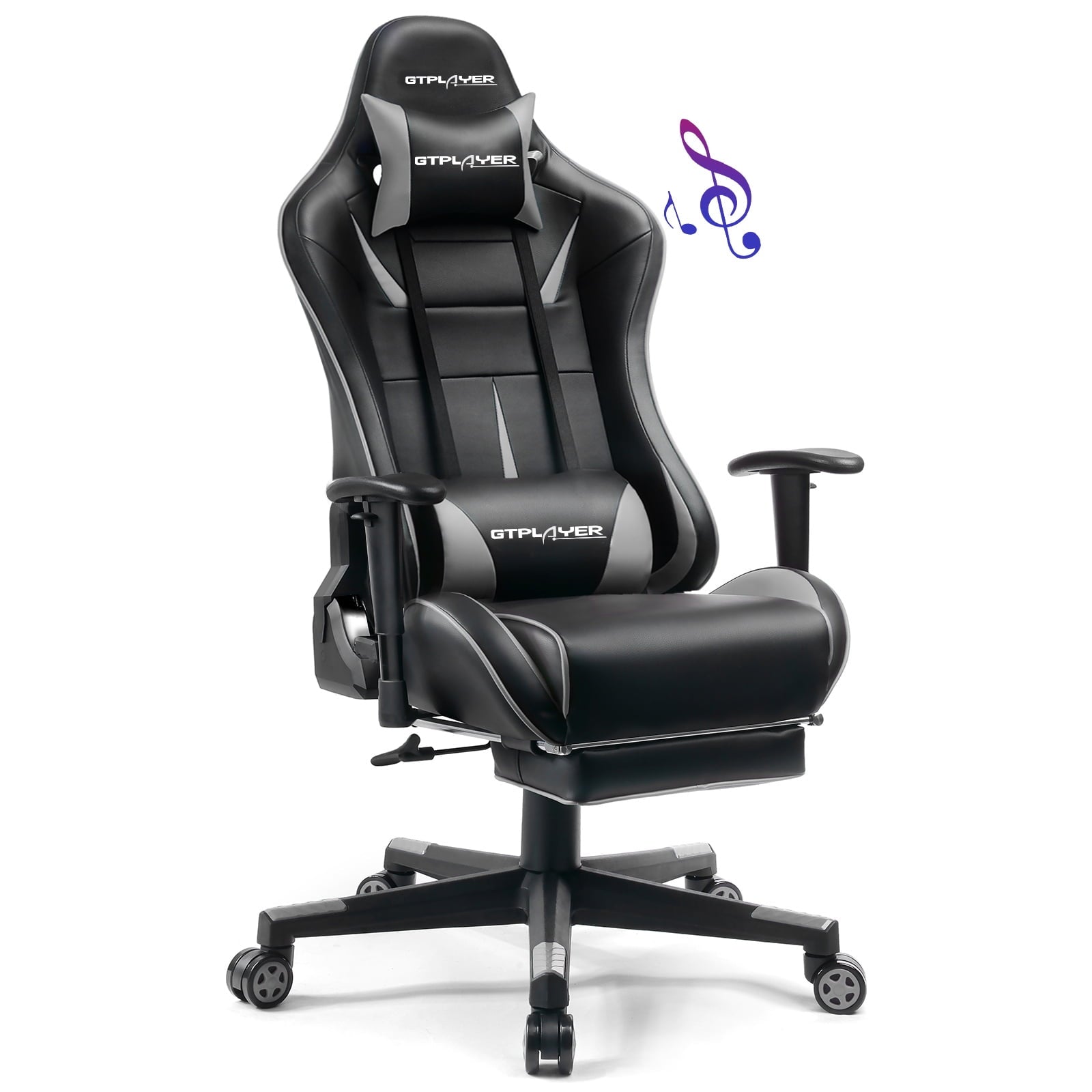 GTRACING Music Gaming Chair with Footrest Ergonomic Reclining PU Leather Office Chair, Black