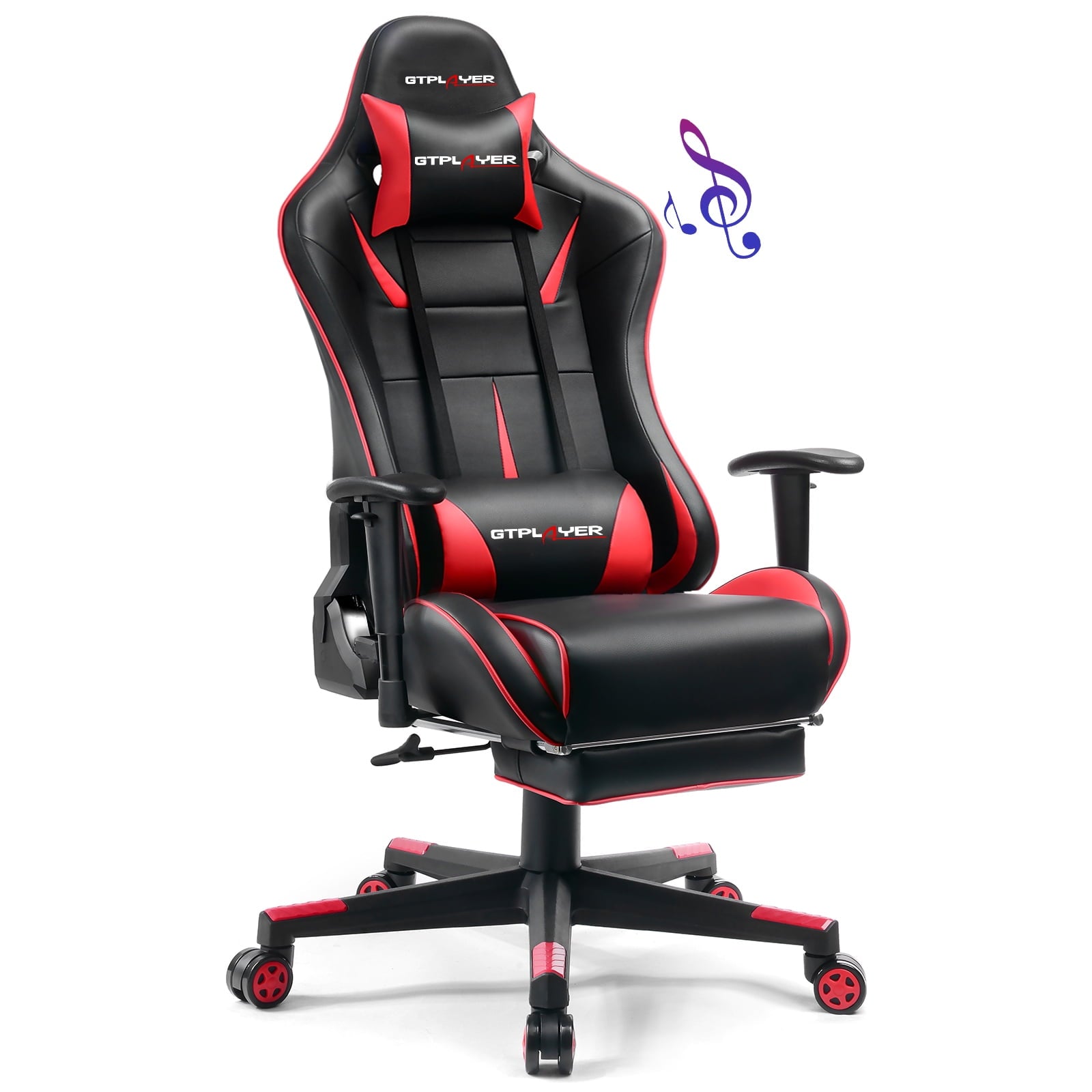 GTRACING Music Gaming Chair with Footrest Ergonomic Reclining PU Leather Office Chair, Black