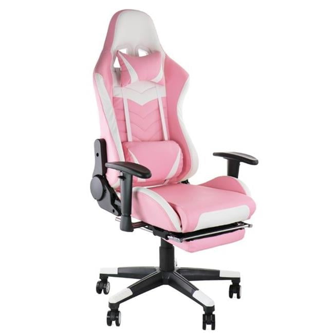 Gamefitz High Back & Lumbar Support Swivel Gaming Chair, Pink and White