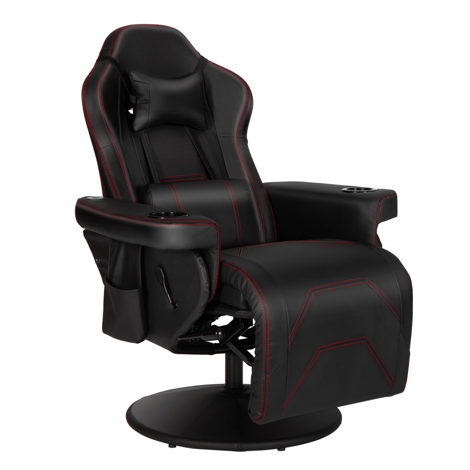 Gaming Chair Massage Ergonomic High Back Swivel Recliner Office Computer Chair with Bluetooth Speakers, Cupholder, Headrest, Lumbar Support, Adjustable Backrest and Footrest, Black