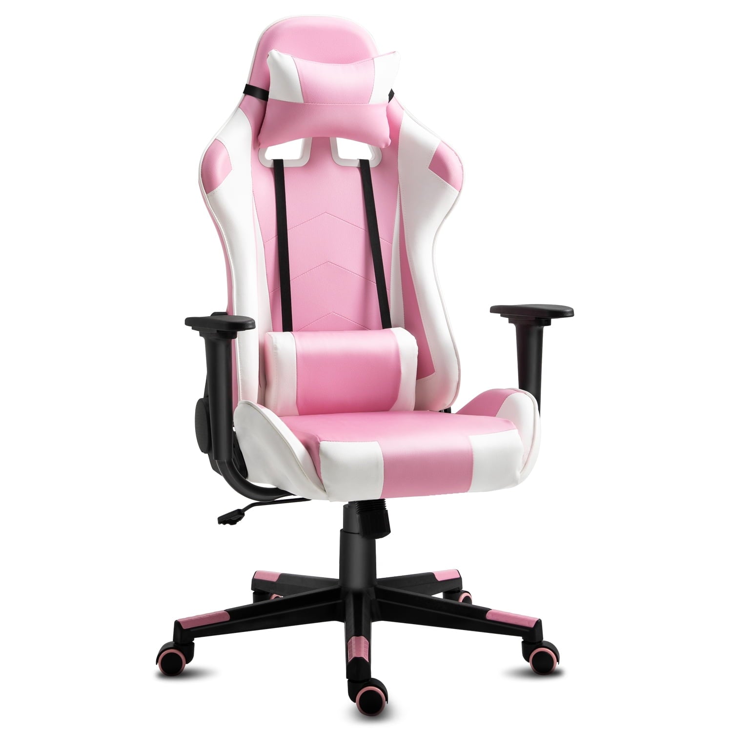 Gaming Chair Office Desk Chair Ergonomic Reclining Computer Chair Height Adjustable Swivel Recliner with Headrest Lumbar Support, Pink White
