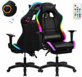 Gaming Chair with Speakers, Bluetooth Gaming Chair with RGB LED Lights and Footrest, Height Adjustable Massage Computer Chair Lumbar Support for Adults (Black)