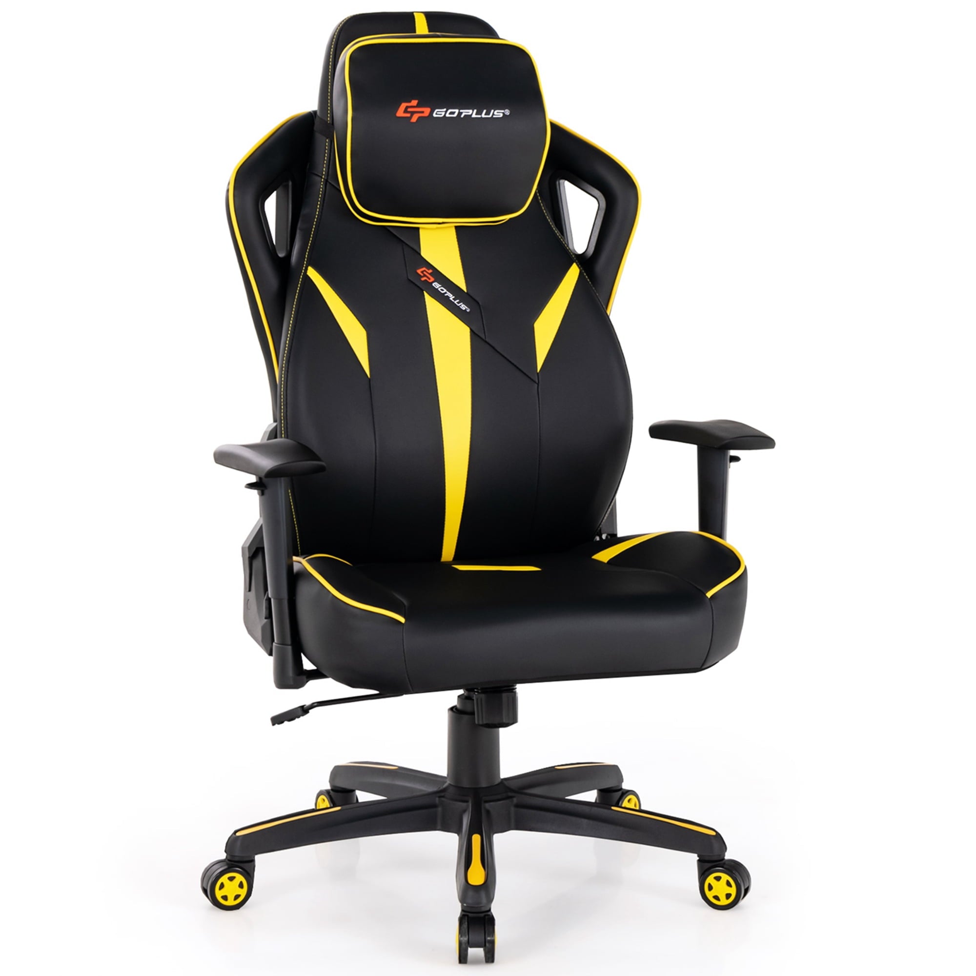 Goplus Gaming Chair 360° Swivel Computer Reclining Height Adjustable 2D Armrest Yellow