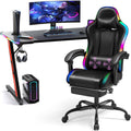 Homall RGB Gaming Desk and Chair Set, Carbon Fiber Desktop Z-Shape Table Massage Ergonomics Racing Chair E-Sports LED Lights RGB Gaming Chair with Footrest, White