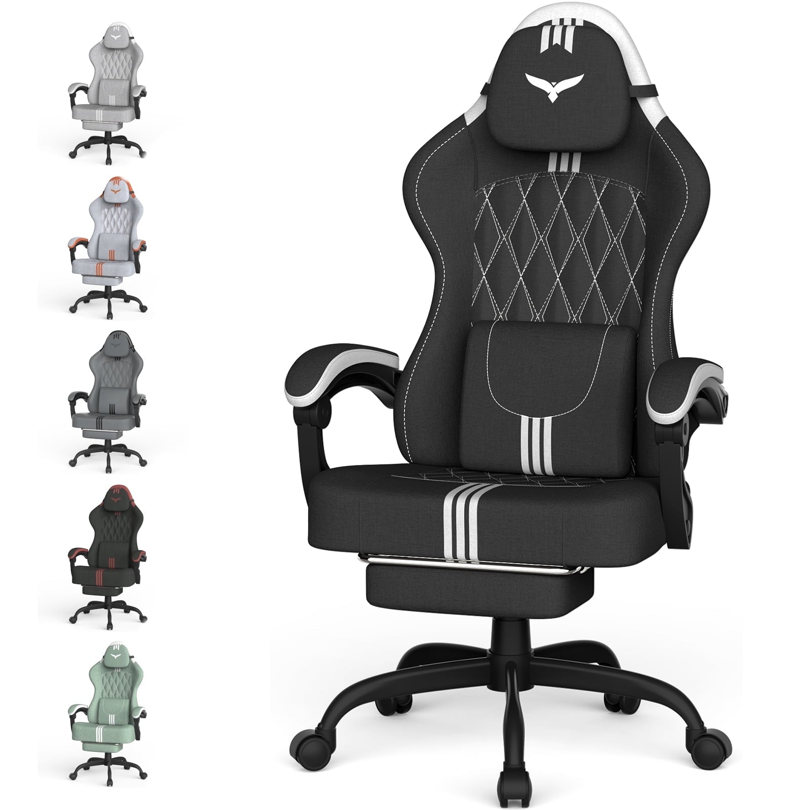 Luxvie Velvet Fabric Gaming Chair With Footrest, Ergonomic Comfortable Video Gamer Chair For Adult, Reclining Office Computer Desk Game Chairs With Massage Lumbar Cushion and Headrest, Black&Red