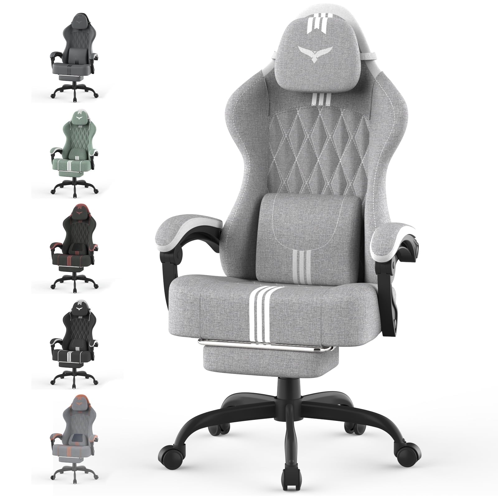 Luxvie Velvet Fabric Gaming Chair With Footrest, Ergonomic Comfortable Video Gamer Chair For Adult, Reclining Office Computer Desk Game Chairs With Massage Lumbar Cushion and Headrest, Black&Red