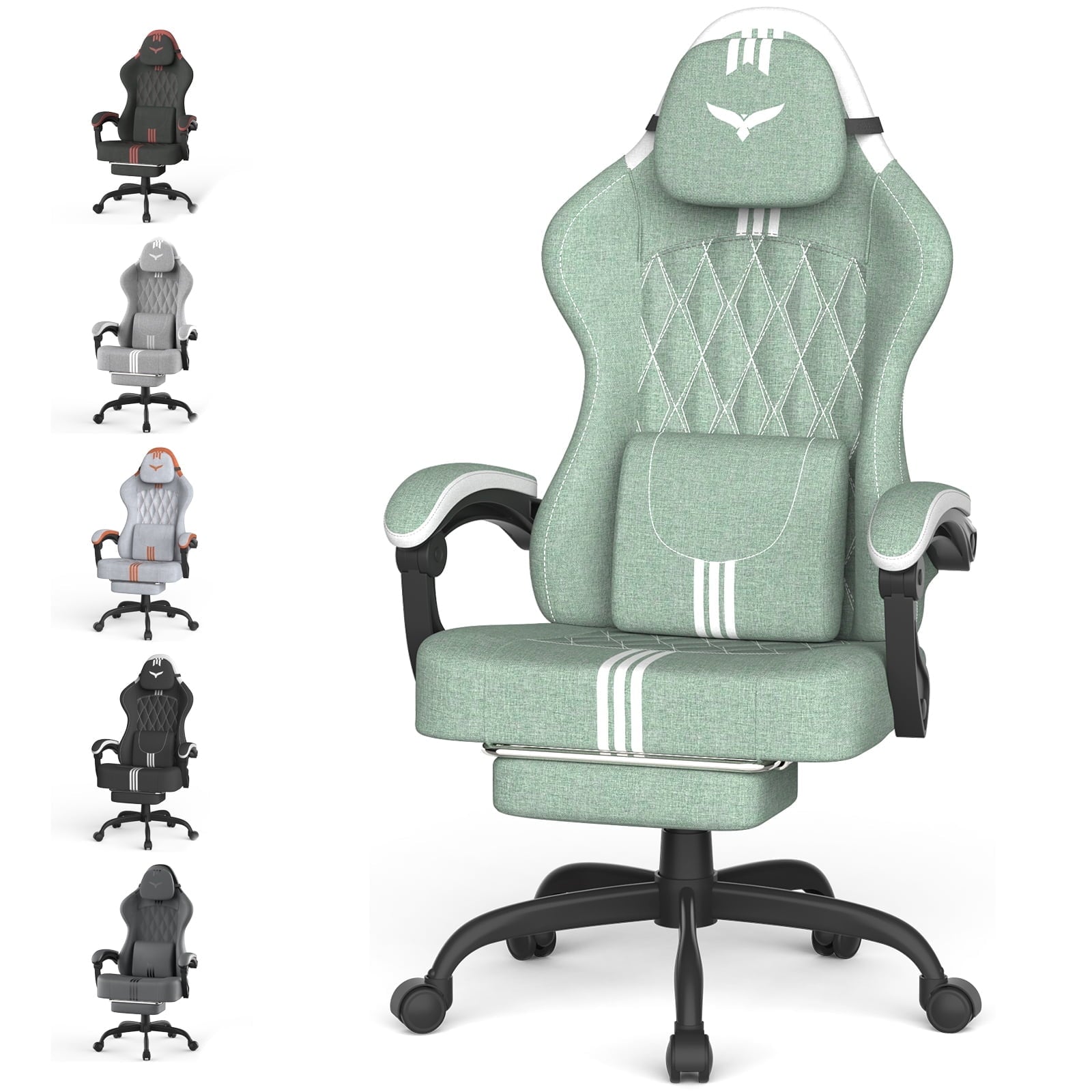 Luxvie Velvet Fabric Gaming Chair With Footrest, Ergonomic Comfortable Video Gamer Chair For Adult, Reclining Office Computer Desk Game Chairs With Massage Lumbar Cushion and Headrest, Black&Red