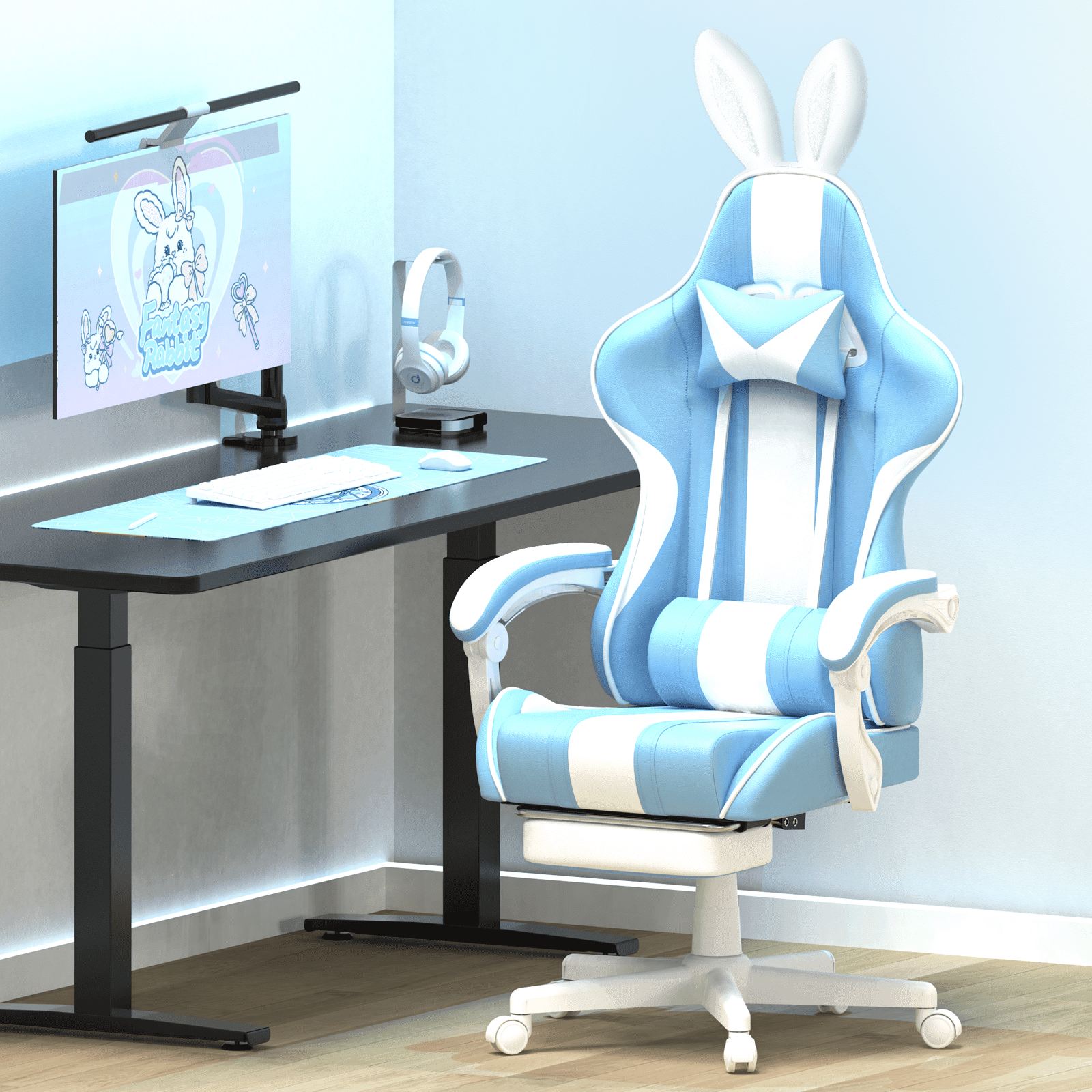 SOONTRANS Green Gaming Chair for Adult, High Back Gamer Game Chair with Footrest & Massage Lumbar Pillow, Ergonomic Swivel Office Computer Chairs s Girls, Green