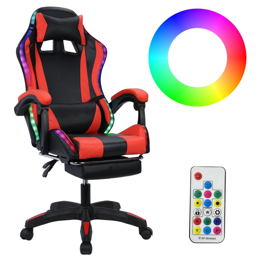 SUSUchens Gaming Chair Video Ergonomic Massage Computer Game Chair with Bluetooth-Compatible Speakers and LED Lights,Height Adjustable, High Back with Lumbar Support