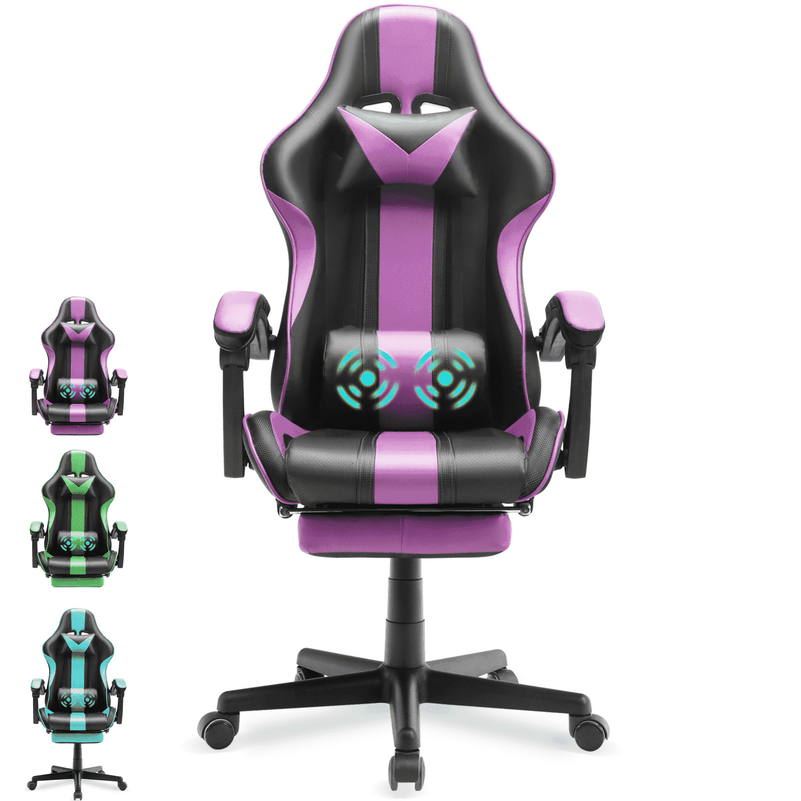 SOONTRANS Green Gaming Chair for Adult, High Back Gamer Game Chair with Footrest & Massage Lumbar Pillow, Ergonomic Swivel Office Computer Chairs s Girls, Green