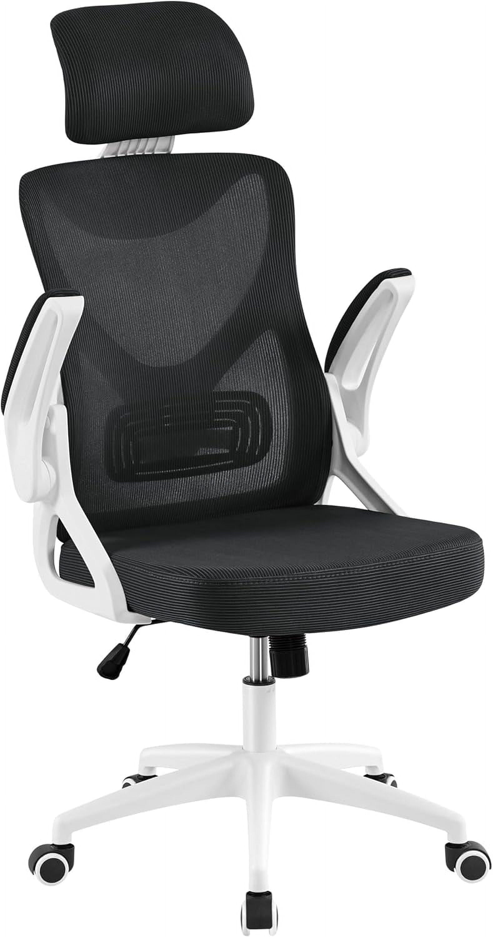 TDUKDB Ergonomic Mesh Office Chair, High Back Desk Chair with with flip-up Armrests, Adjustable Padded Headrest Computer Chair with Lumbar Support for Home Oiffce Game Room, Full Gray