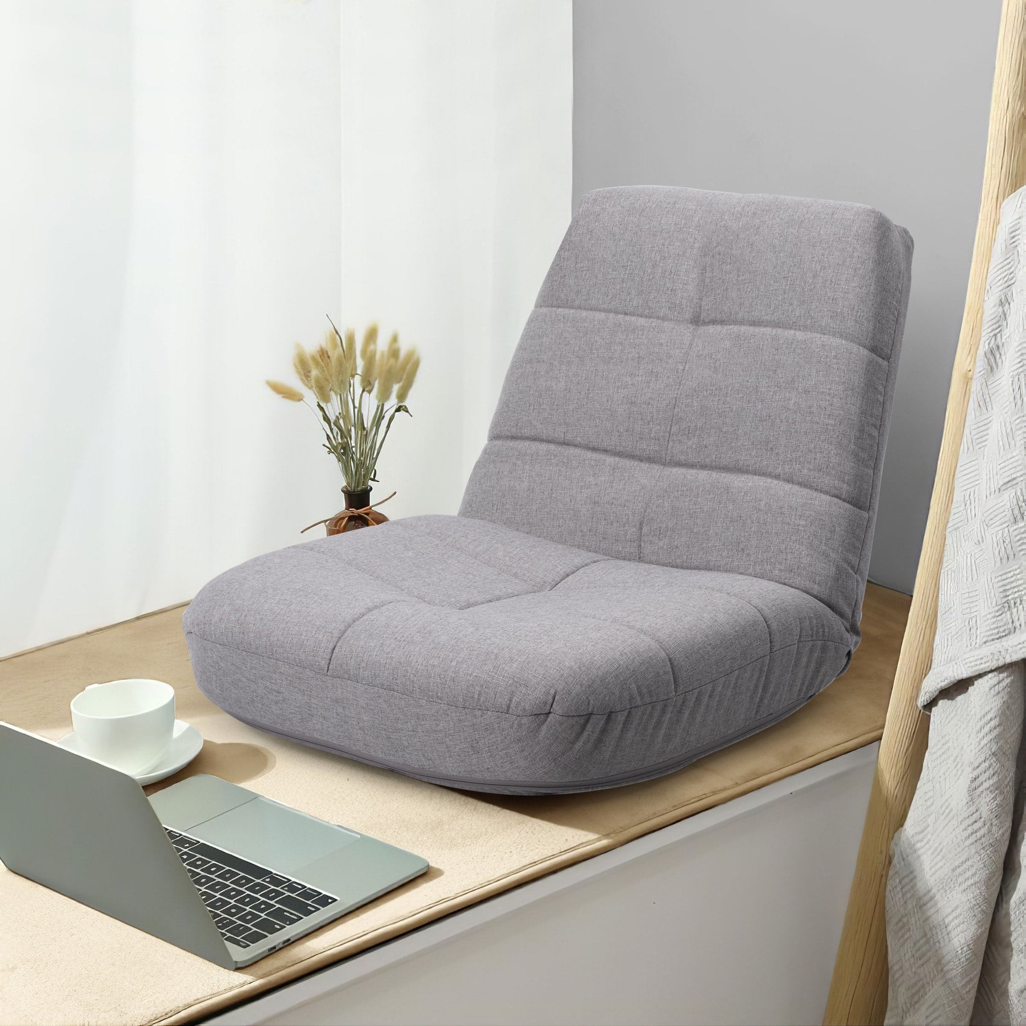 VredHom Adjustable Padded Floor Folding Chair in Gray