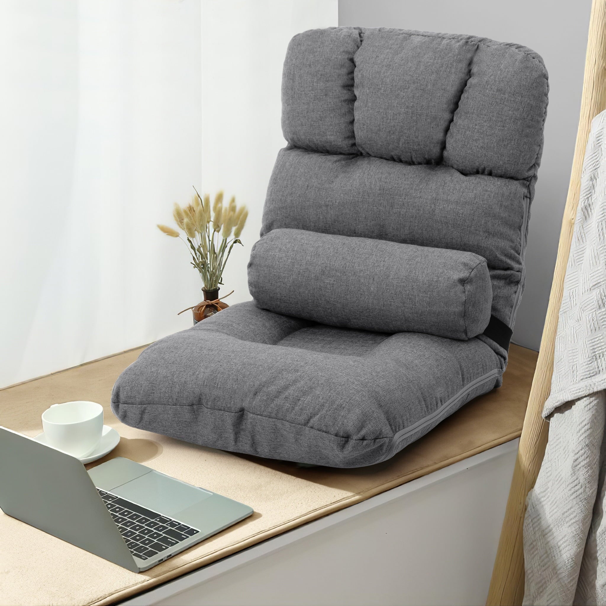 VredHom Adjustable Padded Floor Folding Chair in Gray