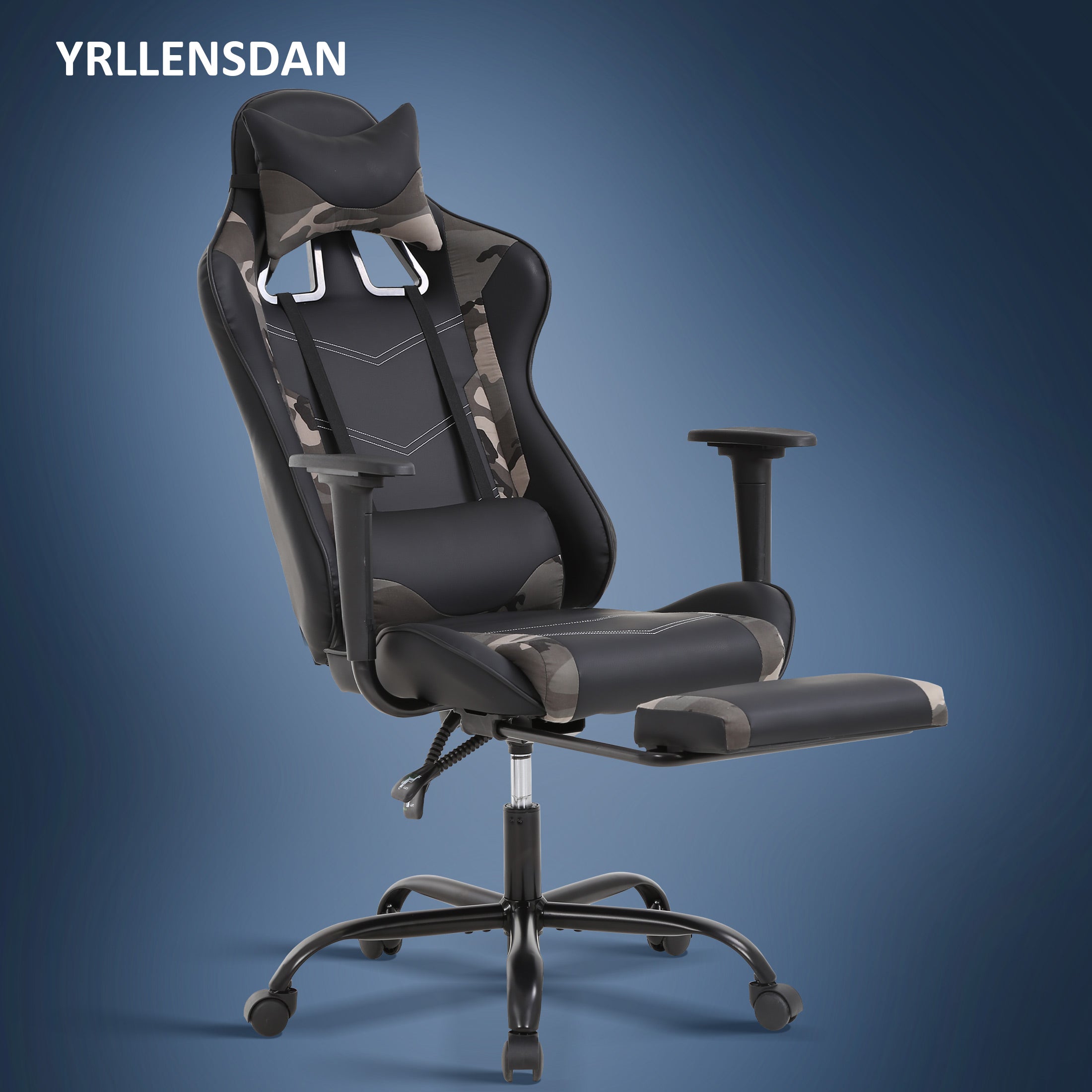 YRLLENSDAN Gaming Chair with Footrest & Adjustable Headrest for Adults Teen, Big and Tall Gamer Chair, Reclining Computer Gaming Chair, Black and Camo
