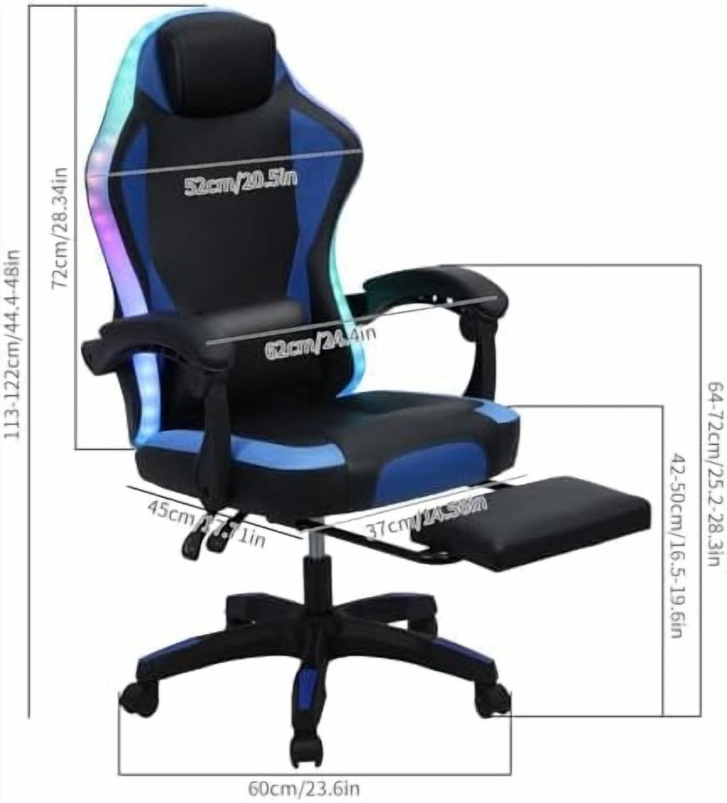 Gaming Chair with Speakers, Bluetooth Gaming Chair with RGB LED Lights and Footrest, Height Adjustable Massage Computer Chair Lumbar Support for Adults (Black)