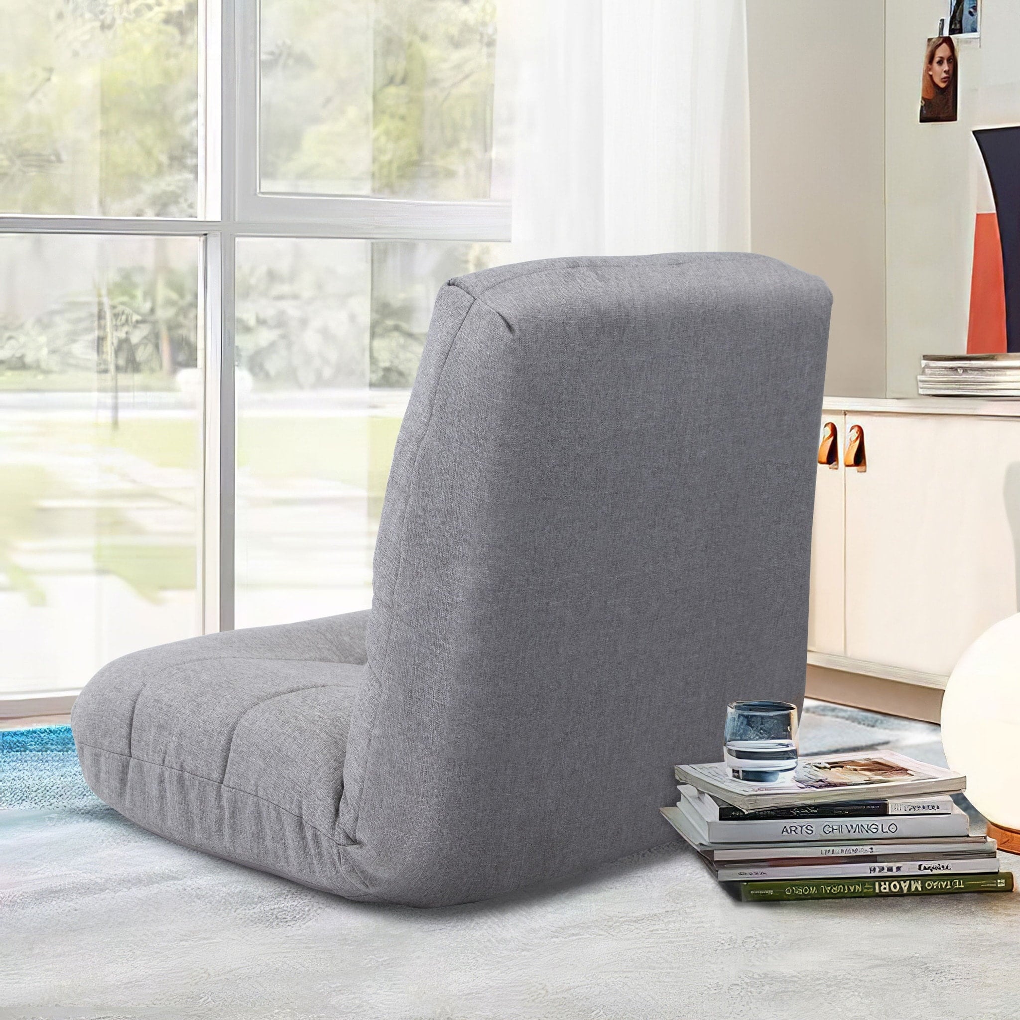 VredHom Adjustable Padded Floor Folding Chair in Gray