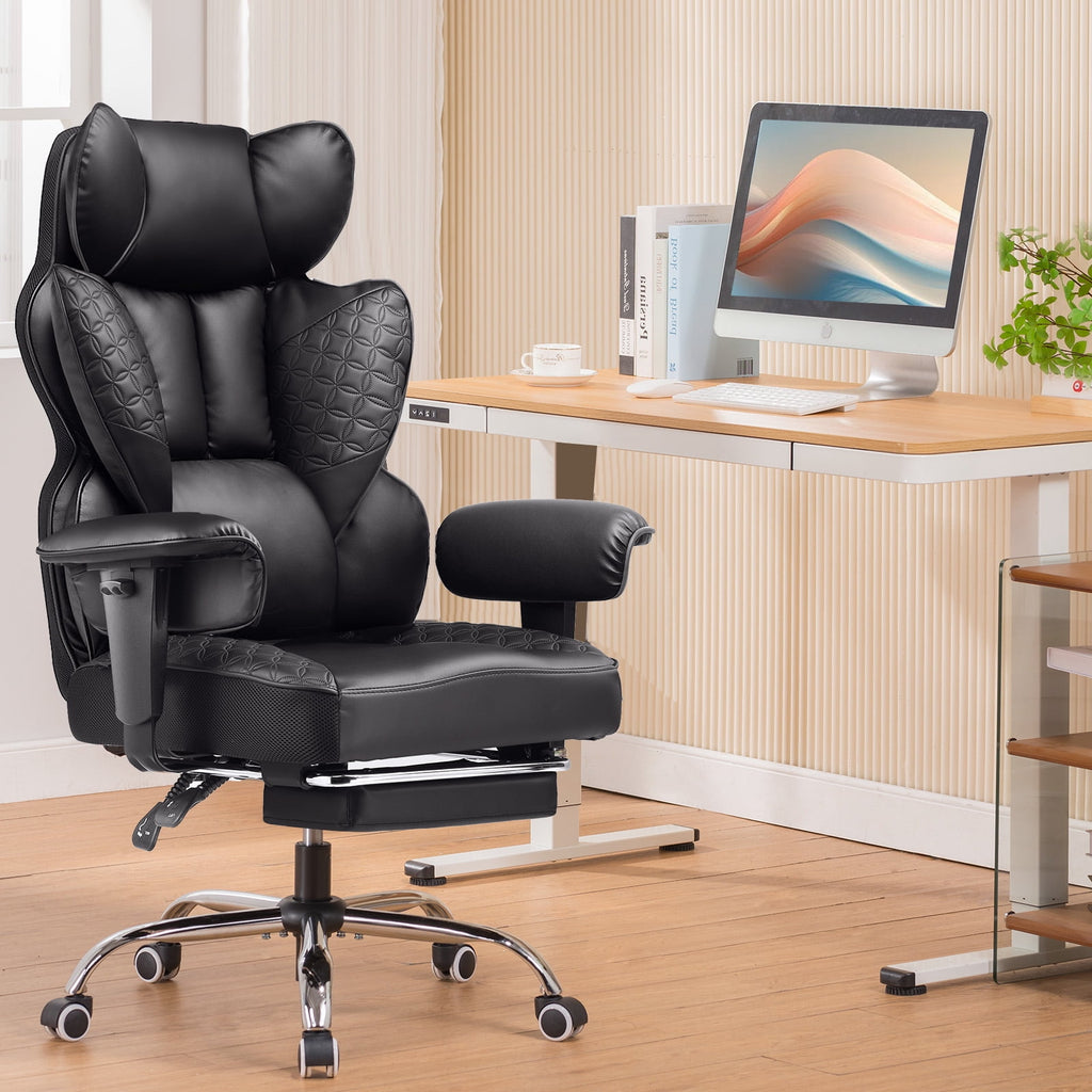 COMHOMA Big and Tall Office Gaming Chair with Adjustable Armrest and Back Support, Black