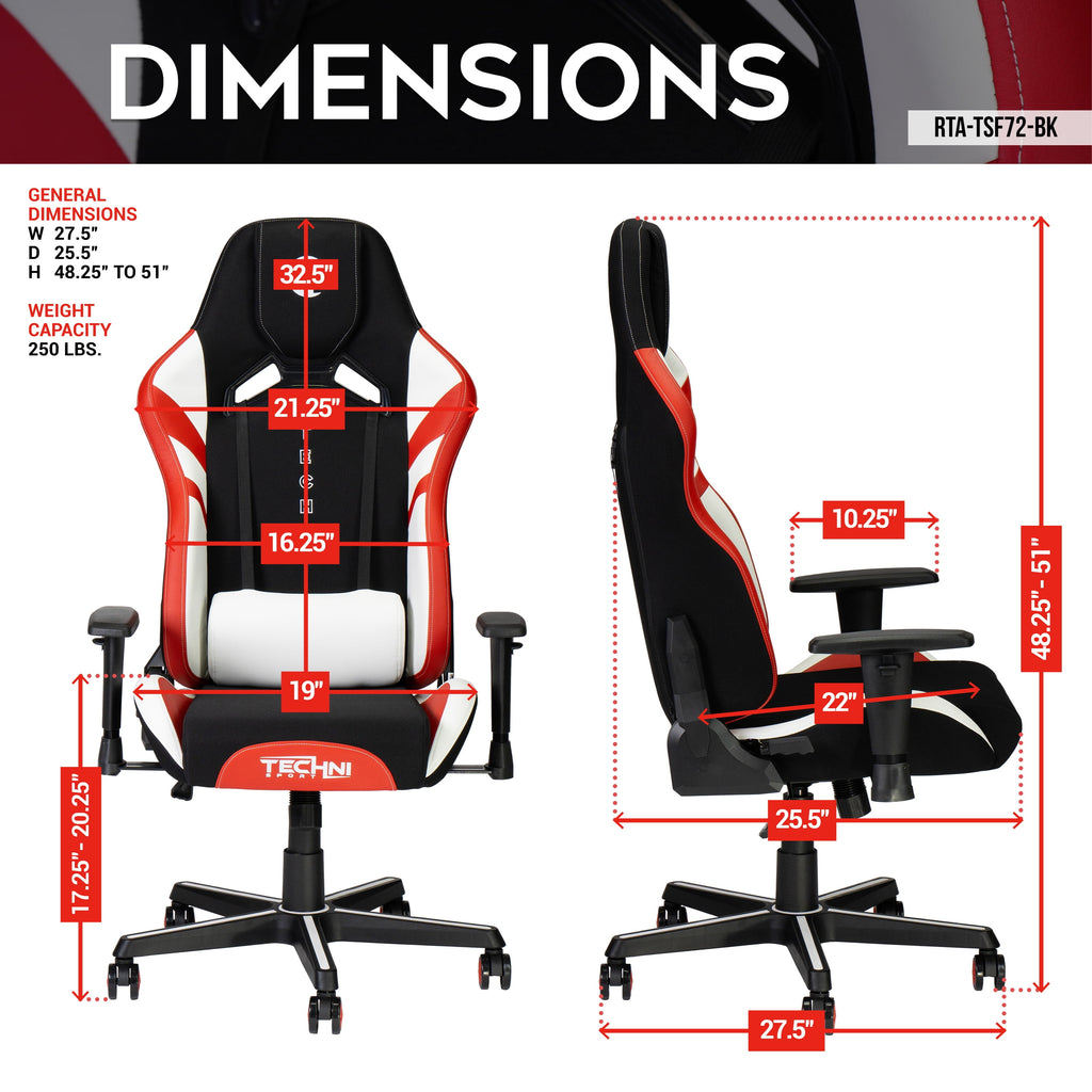 Techni Sport TSF72 Echo Gaming Chair, Black with Red and White RTA-TSF72-BK