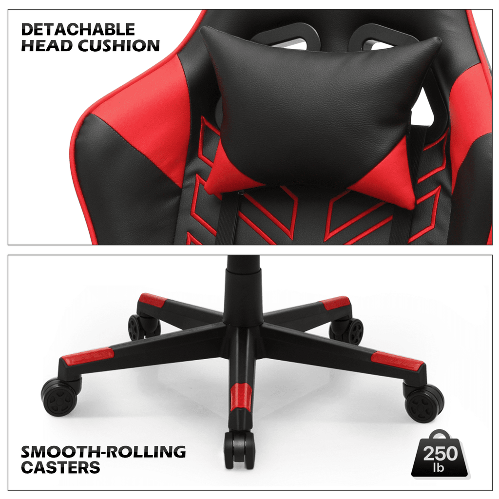 MoNiBloom Ergonomic Racing Style Gaming Chair, Computer Chair with Lumbar Support, Leather Chair with Armrest for Gaming, Red