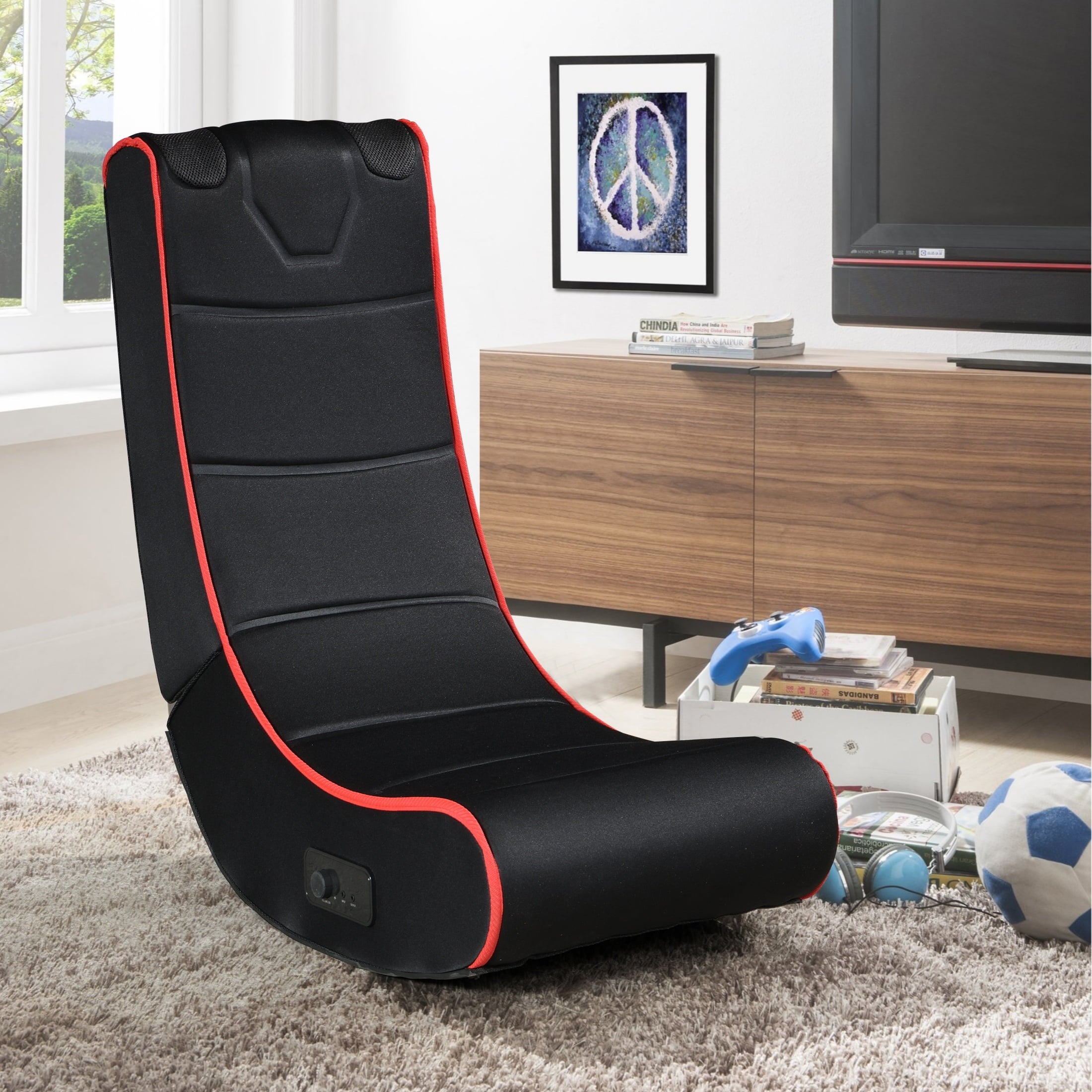 CASEMIOL Folding Gaming Chair Floor with Bluetooth Speakers, Gamer Chair for Teens, Gaming Chair with Polyester cover and foam padding, 3” Built-in Dual Track Sound, 3.5mm input/output ports