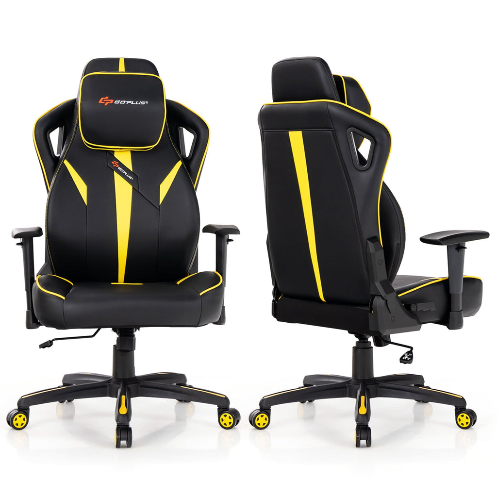 Goplus Gaming Chair 360° Swivel Computer Reclining Height Adjustable 2D Armrest Yellow