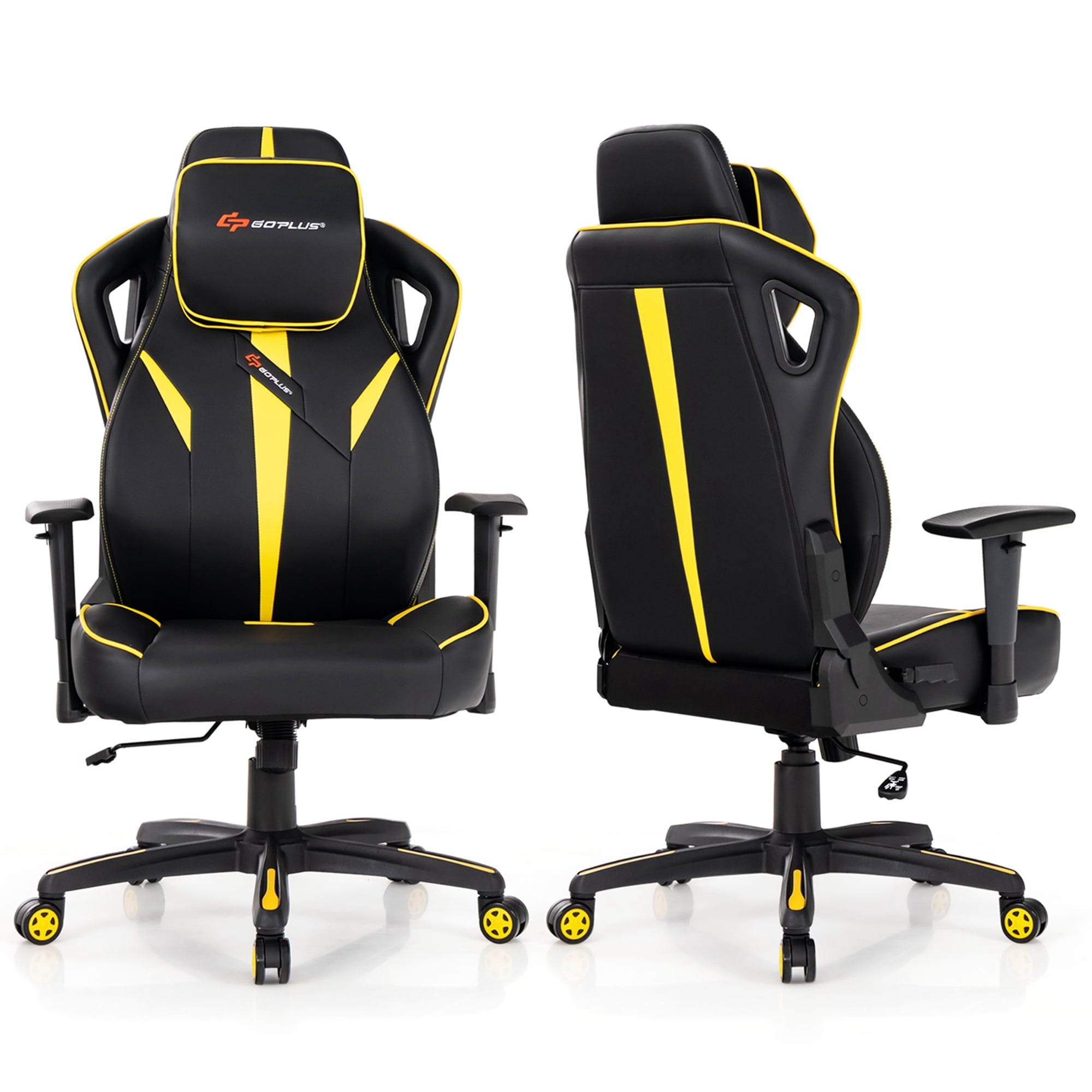 Goplus Gaming Chair 360° Swivel Computer Reclining Height Adjustable 2D Armrest Yellow