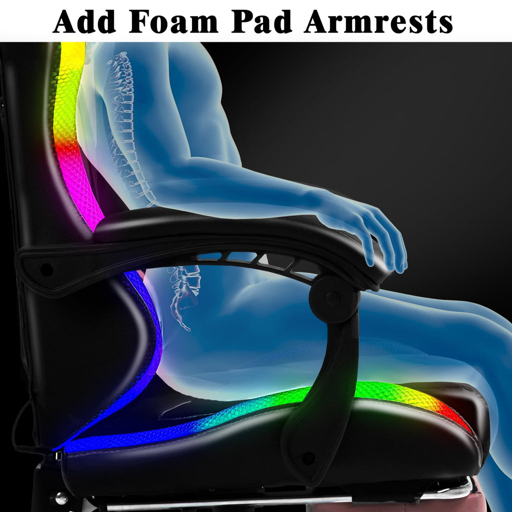Czlolo Gaming Chair, RGB Racing Style Gamer Chairs for Adults and Kids,with Lumbar Massager, LED Lights, High Backrest Reclining, Footrest