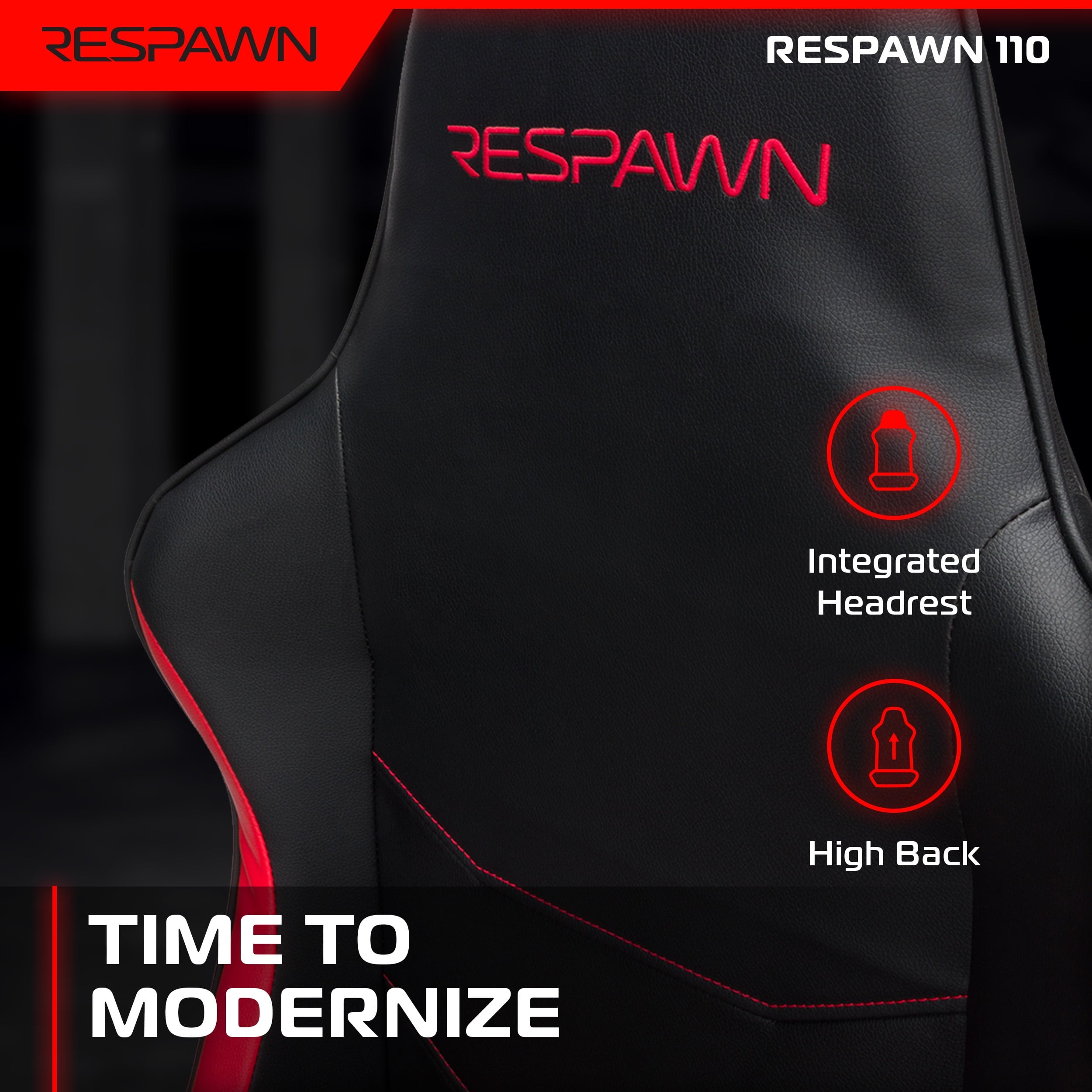 RESPAWN 110 Ergonomic Gaming Chair - Reclining Office Video Game Swivel Chair with Lumbar Support, Headrest, Heavy Duty, High Back, Racing Style Gaming Recliner Seat for Computer Gamer - Red