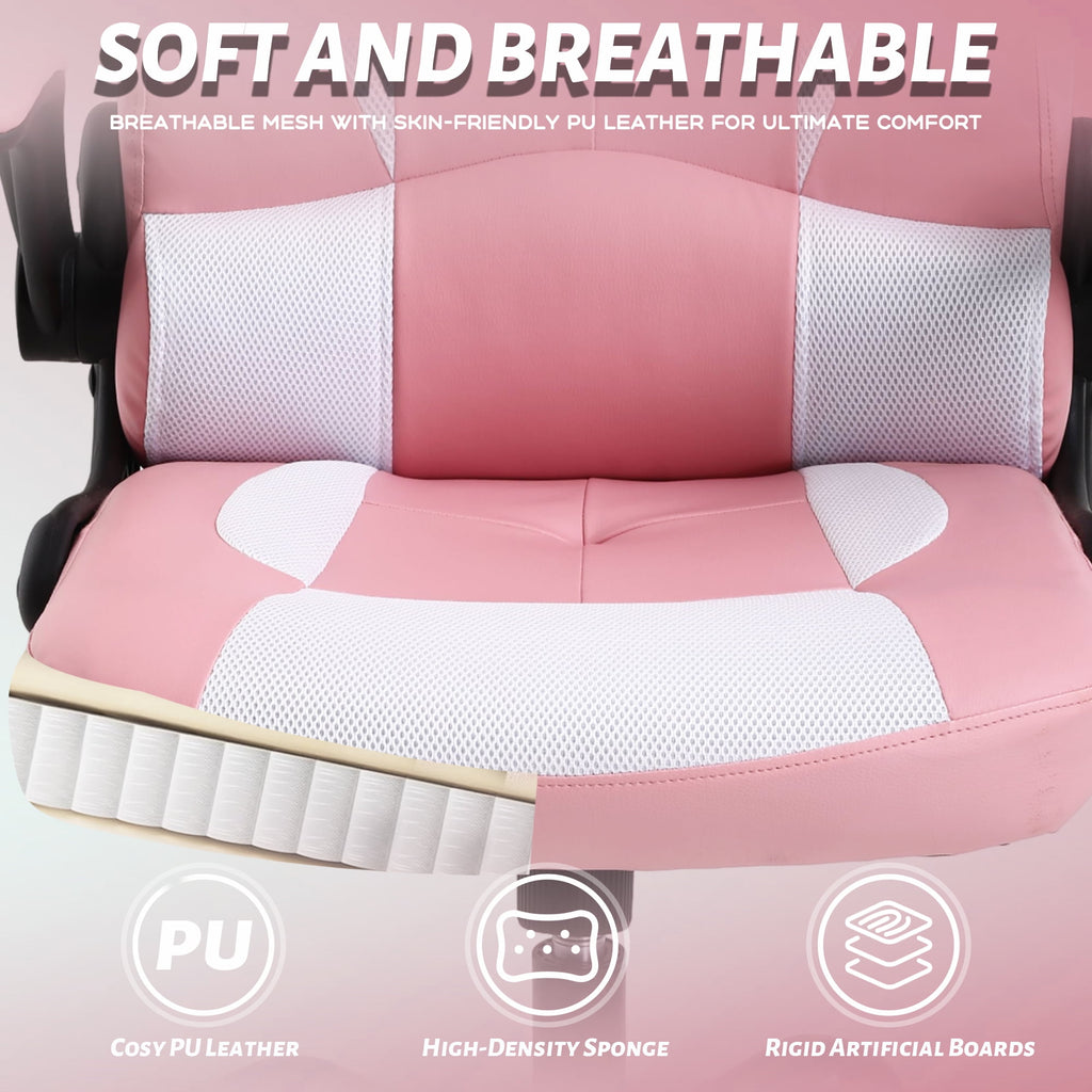 CL.HPAHKL Ergonomic PC Gaming Chair, PU Leather Gamer Chair with 360° Swivel Seat Comfortable Computer Chair with Lumbar Support Height Adjustable Video Game Chairs for Adults Teens, Pink