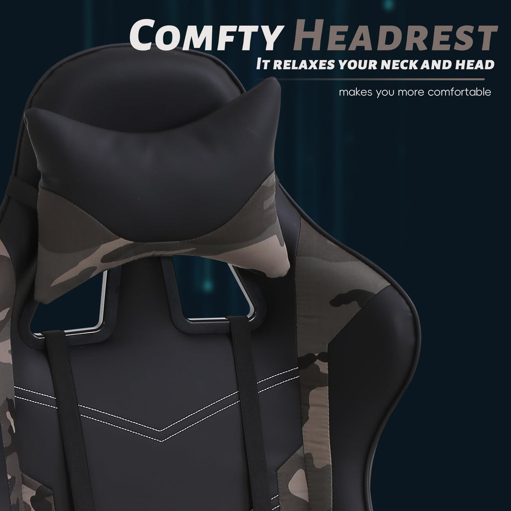 YRLLENSDAN Gaming Chair with Footrest & Adjustable Headrest for Adults Teen, Big and Tall Gamer Chair, Reclining Computer Gaming Chair, Black and Camo