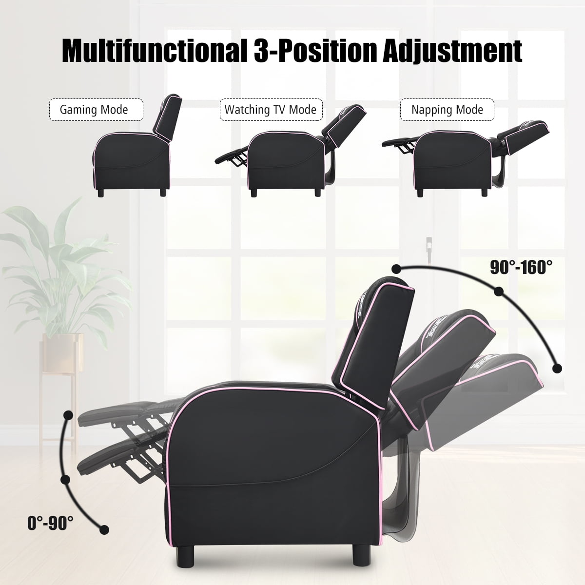 Costway Gaming Desk & Chair Set 48'' Computer Desk & Massage Recliner Chair Black + Pink