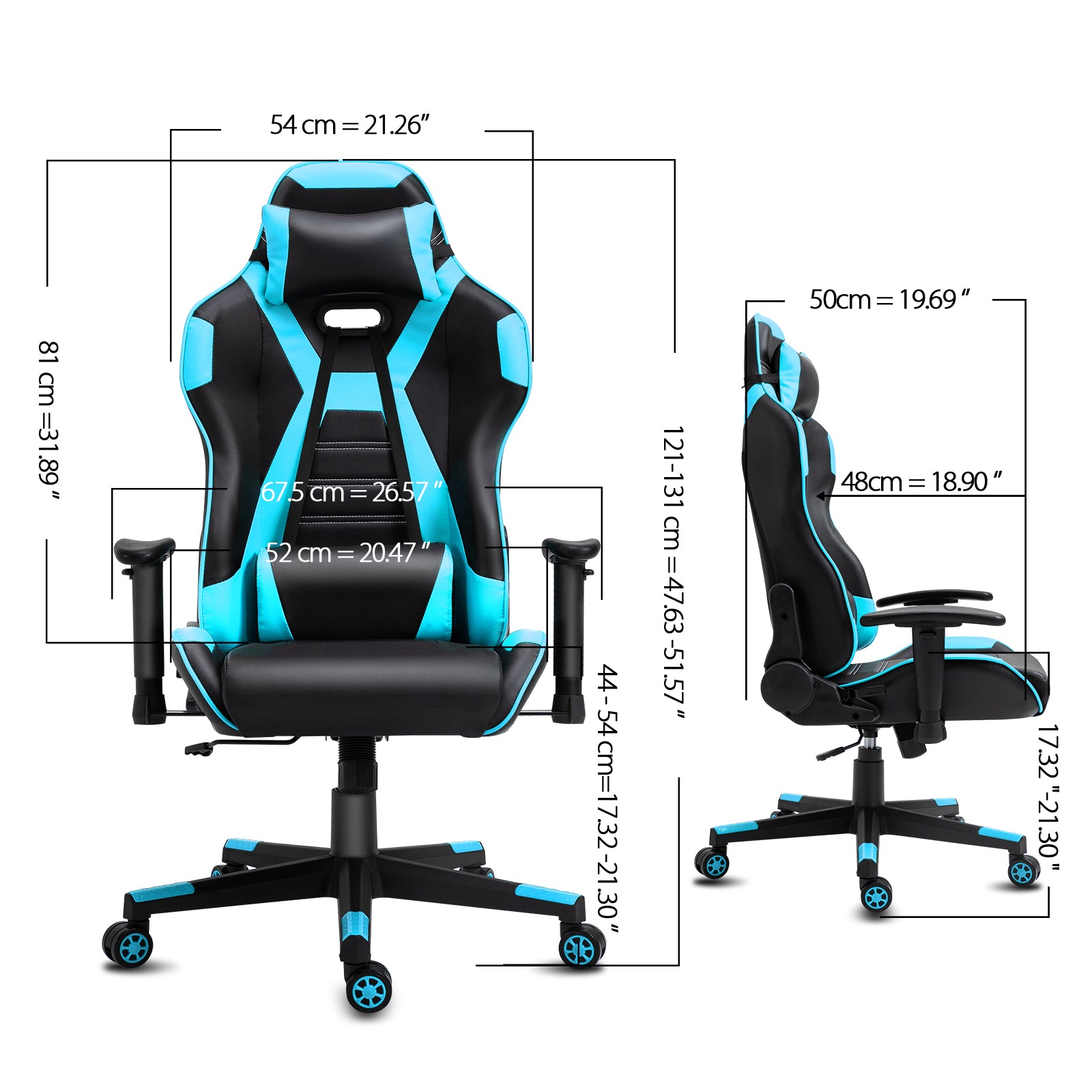 Reclining Gaming Chair in Home Office Ergonomic Video Game PC Computer Desk Chair for Adults, Black Blue