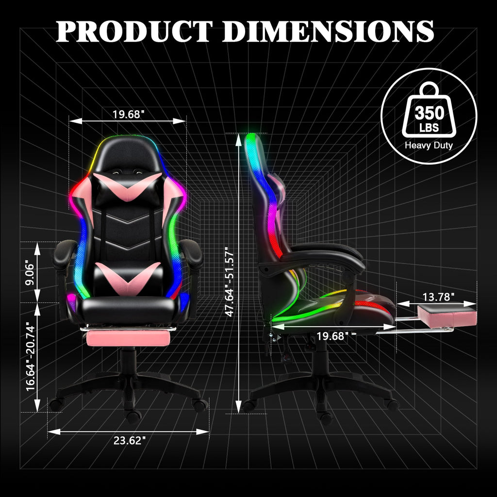 Czlolo Gaming Chair, RGB Racing Style Gamer Chairs for Adults and Kids,with Lumbar Massager, LED Lights, High Backrest Reclining, Footrest